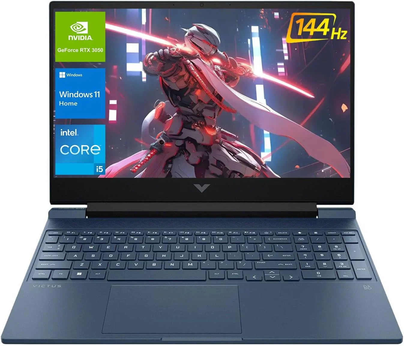 لپ تاپ گیمینگ HP Victus 15.6 اینچی i5، صفحه نمایش 15.6 اینچی FHD 1920x1080 144Hz، پردازنده Intel Core i5-12450H، کارت گرافیک NVIDIA GeForce RTX 3050، رم 32 گیگابایتی، حافظه SSD 1 ترابایتی، کیبورد با نور پس زمینه، تاچ پد، کارت خوان SD، (ارتقا یافته)