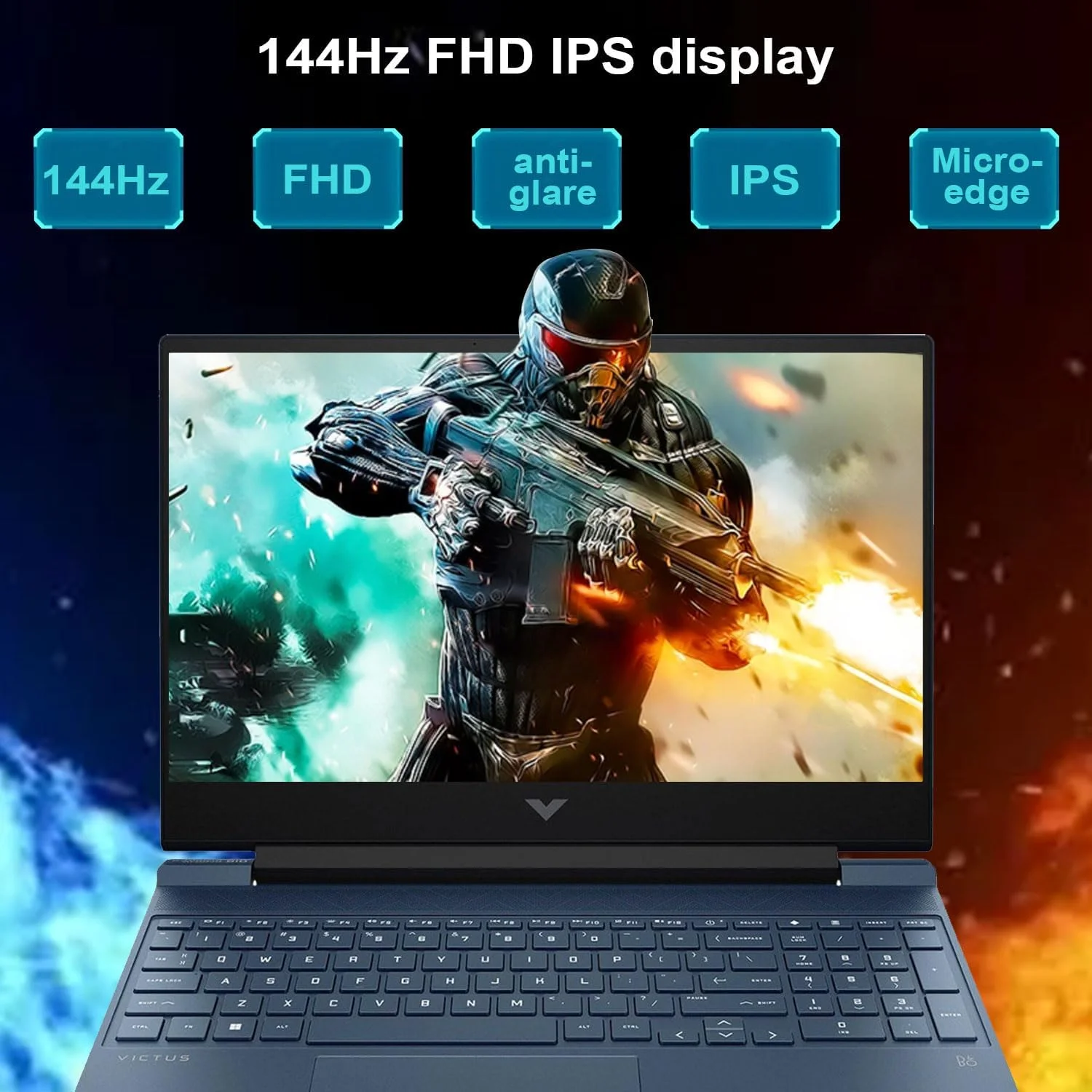 لپ تاپ گیمینگ HP Victus 15.6 اینچی i5، صفحه نمایش 15.6 اینچی FHD 1920x1080 144Hz، پردازنده Intel Core i5-12450H، کارت گرافیک NVIDIA GeForce RTX 3050، رم 32 گیگابایتی، حافظه SSD 1 ترابایتی، کیبورد با نور پس زمینه، تاچ پد، کارت خوان SD، (ارتقا یافته)