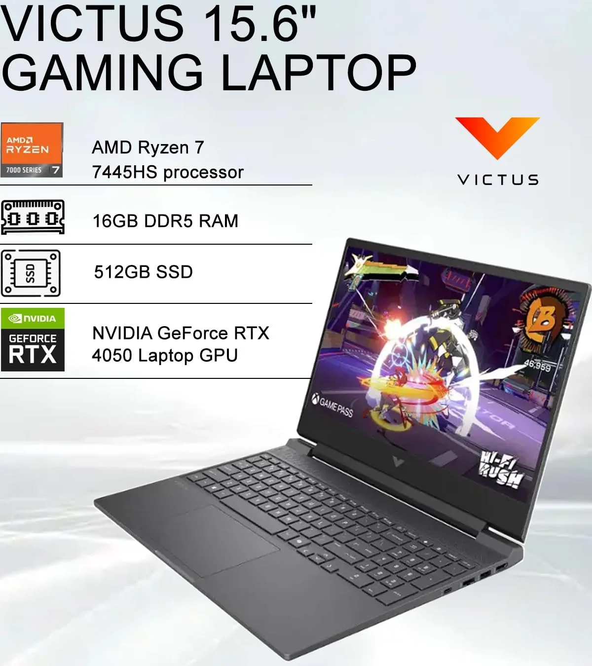 لپ تاپ گیمینگ HP Victus 15 (صفحه نمایش 15.6 اینچی FHD 144Hz، کارت گرافیک NVIDIA RTX 4050 6GB، پردازنده AMD Ryzen 7 7445HS، رم 16GB DDR5، حافظه SSD 512GB، 6 هسته ای (بهتر از Intel i7-13700H)، کیبورد با نور پس زمینه، اترنت، وب کم، Wi-Fi 6، ویندوز 11 هوم، نقره ای) لپ تاپ گیمینگ HP Victus 15 (صفحه نمایش 15.6 اینچی FHD 144Hz، کارت گرافیک NVIDIA RTX 4050 6GB، پردازنده AMD Ryzen 7 7445HS، رم 16GB DDR5، حافظه SSD 512GB، 6 هسته ای (بهتر از Intel i7-13700H)، کیبورد با نور پس زمینه، اترنت، وب کم، Wi-Fi 6، ویندوز 11 هوم، نقره ای)
