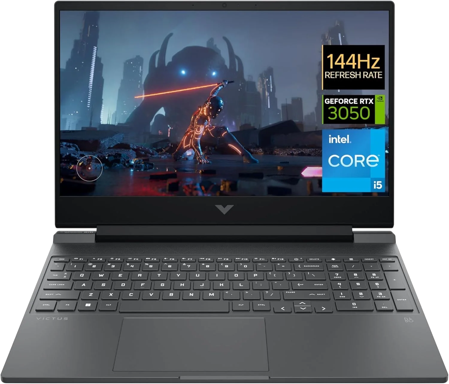 لپ تاپ گیمینگ HP Victus 15-fa0093ne، صفحه نمایش 15.6 اینچی FHD 144 هرتز، پردازنده نسل دوازدهم Intel® Core™ i5-12450H، رم 16 گیگابایتی DDR4، حافظه SSD 512 گیگابایتی، کارت گرافیک 4 گیگابایتی NVIDIA® GeForce RTX™ 3050، صفحه کلید En/Ar، ویندوز 11، نقره ای میکا [822T7EA]