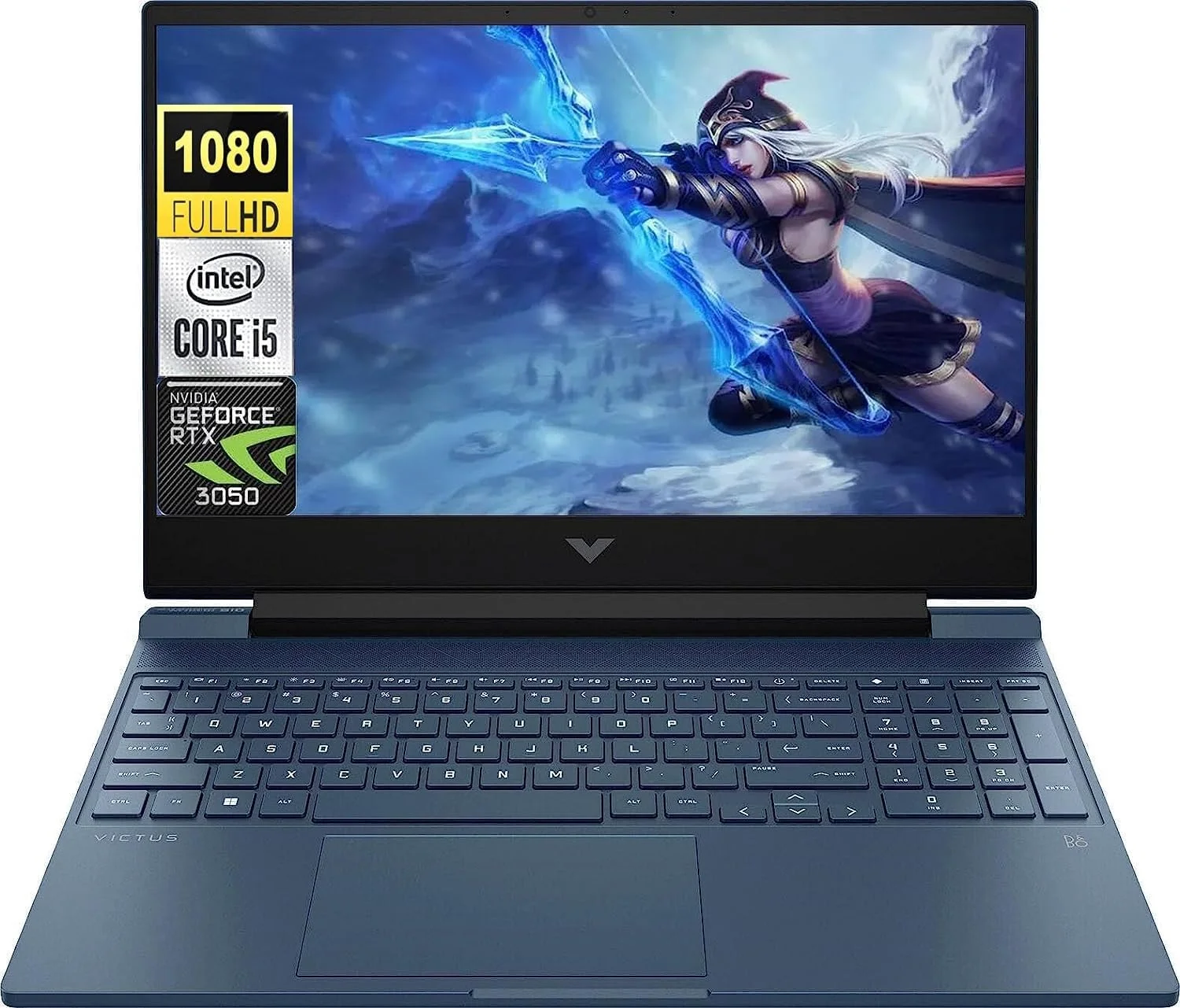 لپ تاپ گیمینگ 15.6 اینچی HP Victus FHD 144Hz، پردازنده Core i7-13700H، کارت گرافیک NVIDIA GeForce RTX 4050 6GB، رم 32 گیگابایتی، SSD 1 ترابایتی، کیبورد با نور پس زمینه، بلوتوث، HDMI، وب کم، ویندوز 11 هوم، آبی (ارتقا یافته)