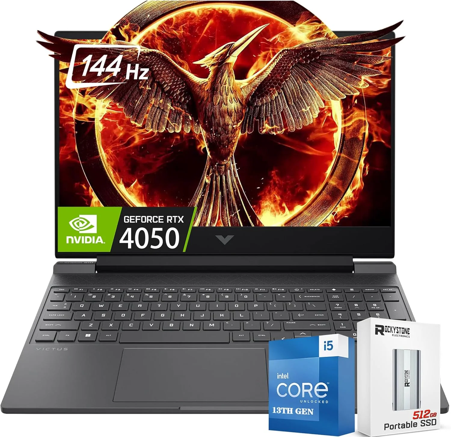 لپ تاپ گیمینگ HP Victus 15.6" FHD 144Hz RTX 4050 6GB، پردازنده نسل 13 اینتل Core i5-13420H (بهتر از Intel i7-1260P)، کیبورد با نور پس زمینه، WiFi 6، بلوتوث 5.3، با 512 گیگابایت SSD، ویندوز 11 هوم (32 گیگابایت رم | ارتقا به 1 ترابایت SSD) به همراه 512 گیگابایت SSD اکسترنال رایگان
