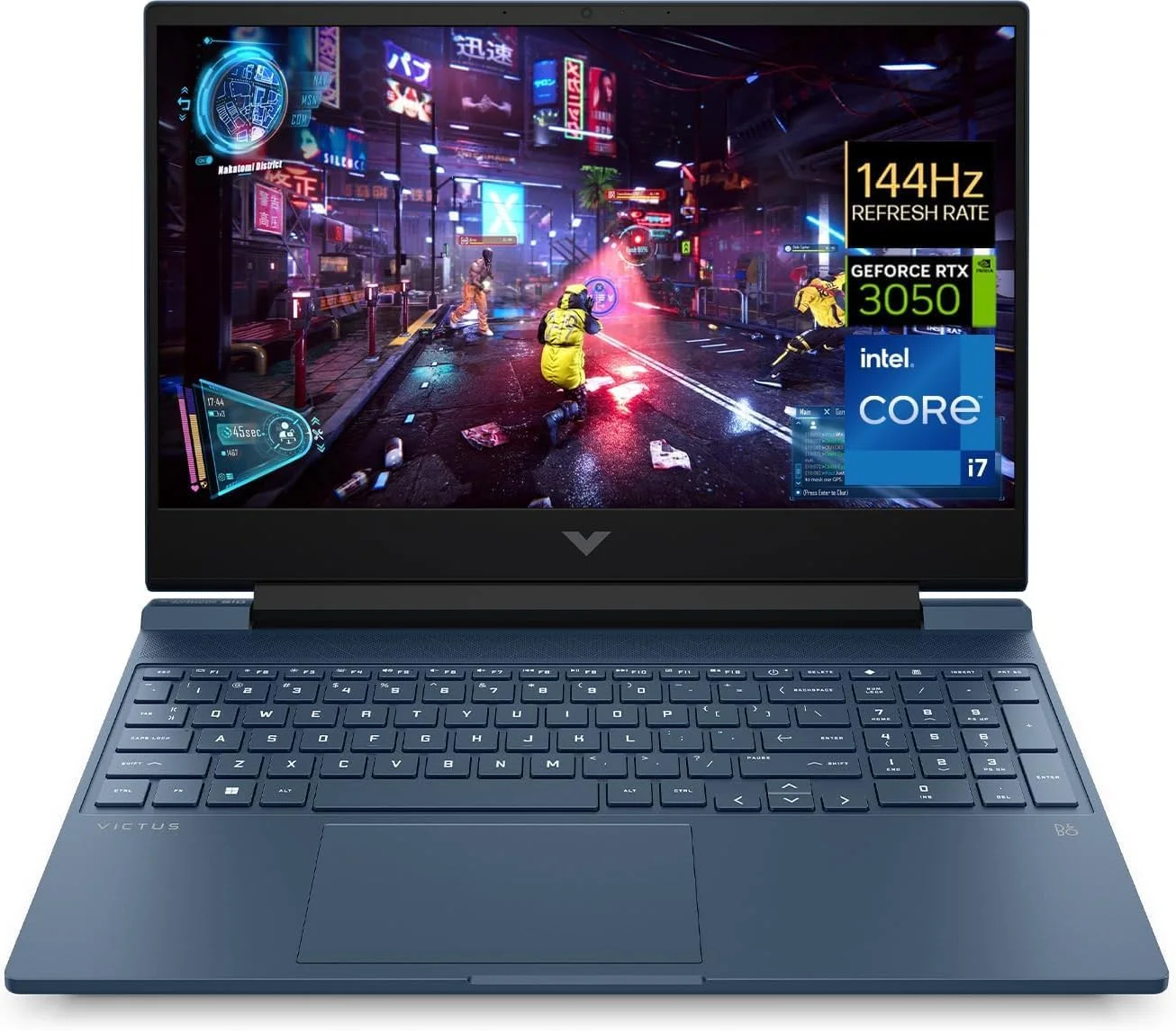 لپ تاپ گیمینگ Victus 15-fa1072ne، صفحه نمایش 15.6 اینچی FHD 144Hz، پردازنده نسل سیزدهم Intel® Core™ i7-13700H، رم 16 گیگابایتی DDR4، حافظه SSD 512 گیگابایتی، کارت گرافیک 6 گیگابایتی NVIDIA® GeForce RTX™ 3050، ویندوز 11، آبی پرفورمنس، کیبورد با نور پس زمینه انگلیسی/عربی [7Z8C4EA]