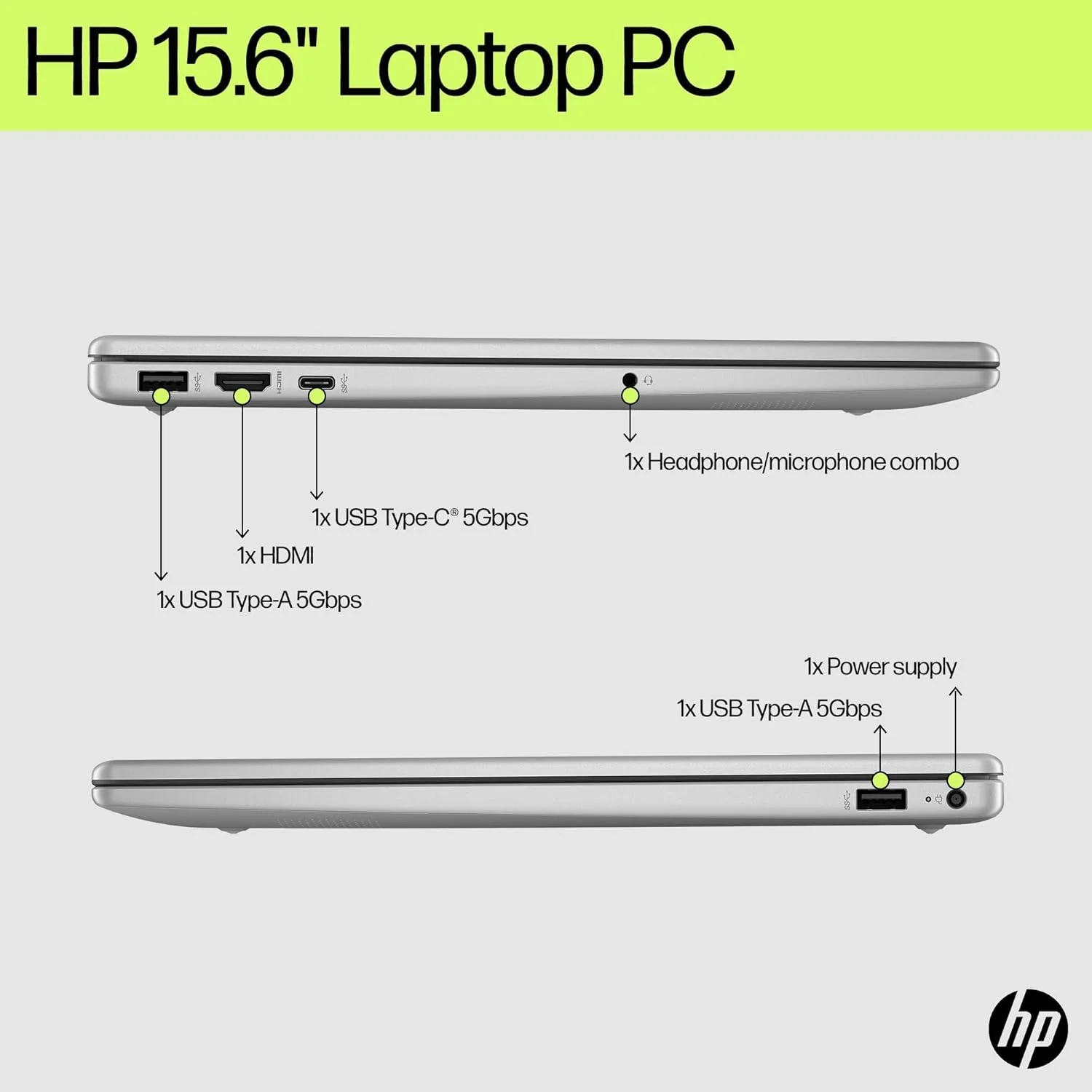 لپ تاپ HP 15-fd0111ne، صفحه نمایش 15.6 اینچی Full HD، پردازنده Intel® Core™ i7-1255U، رم 16 گیگابایتی، SSD 512 گیگابایتی، گرافیک Intel® Iris® Xe، ویندوز 11 Home، کیبورد انگلیسی/عربی، نقره ای طبیعی [B21RHEA]
