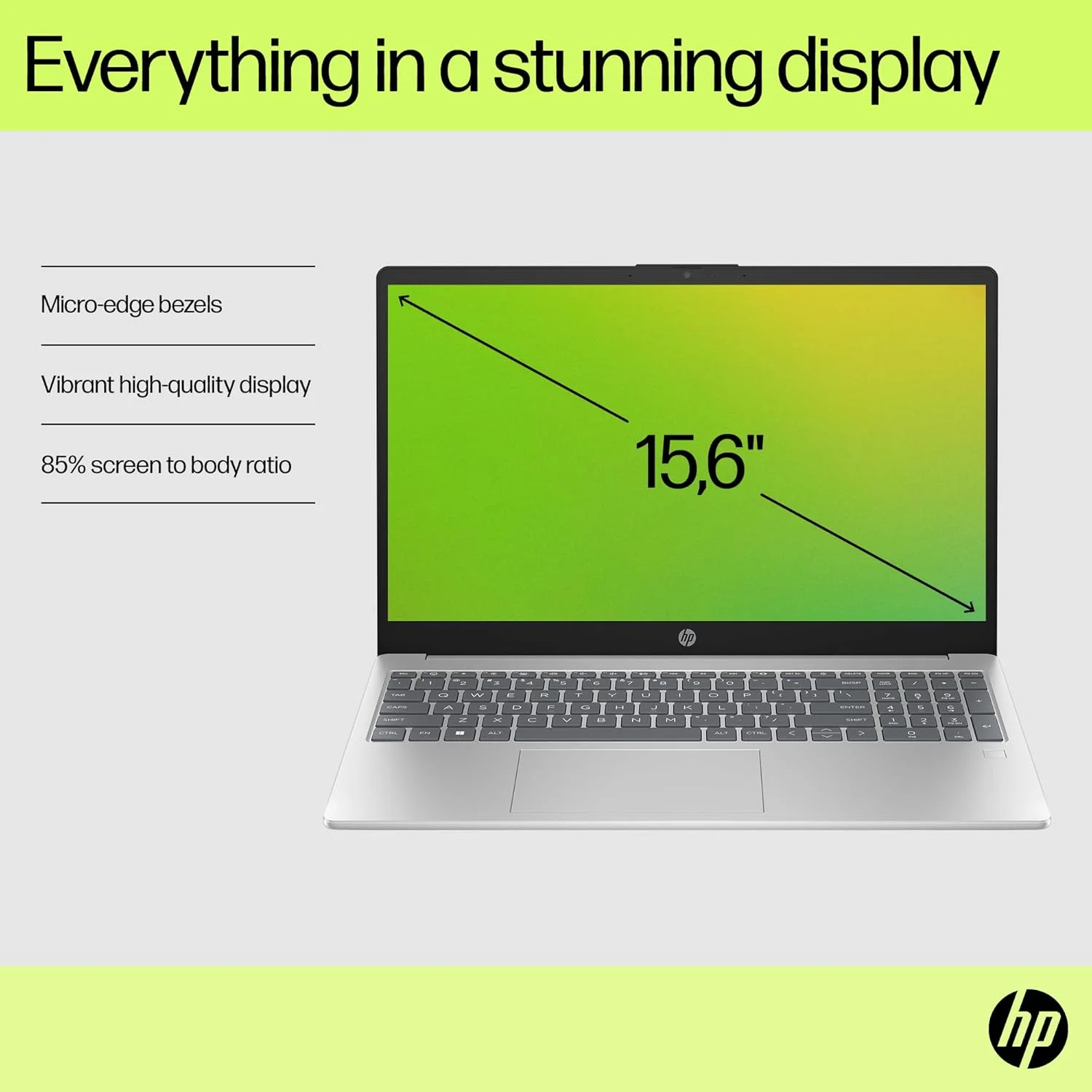 لپ تاپ HP 15-fd0050ne، صفحه نمایش 15.6 اینچی FHD، پردازنده نسل سیزدهم Intel® Core™ i5، رم 8 گیگابایتی، حافظه SSD 512 گیگابایتی، کارت گرافیک 2 گیگابایتی NVIDIA® GeForce® MX570، ویندوز 11 هوم، صفحه کلید انگلیسی-عربی، نقره ای طبیعی - [9P2X1EA]