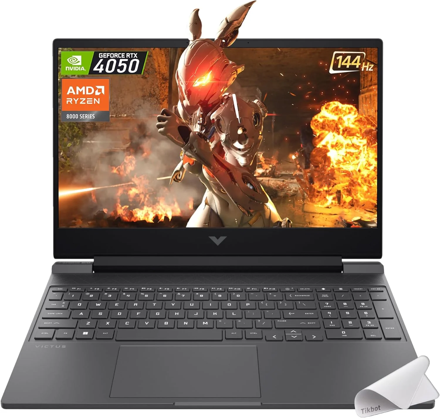 لپ تاپ گیمینگ HP Victus، صفحه نمایش 15.6 اینچی FHD IPS 144Hz، AMD Ryzen 5-8645HS، NVIDIA GeForce RTX 4050، Wi-Fi 6، کیبورد با نور پس زمینه، Win11 Home، همراه با پد موس (8 گیگابایت رم | 512 گیگابایت PCIe SSD)