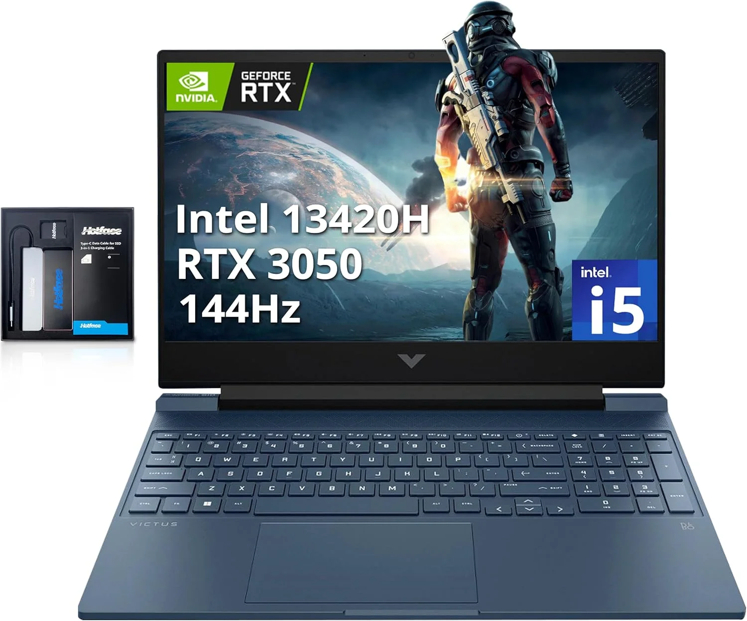 لپ تاپ گیمینگ 15.6 اینچی FHD 144 هرتز HP Victus، پردازنده Intel Core i5-13420H، کارت گرافیک NVIDIA GeForce RTX 3050، رم 16 گیگابایت، حافظه SSD 512 گیگابایت، کیبورد با نور پس زمینه، Wi-Fi 6، دوربین HD، ویندوز 11 HOME، آبی (ارتقا یافته)