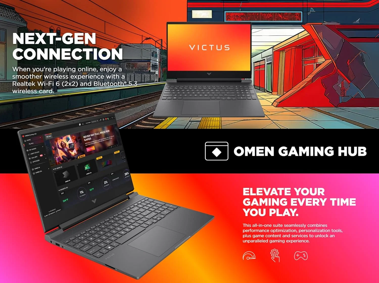 لپ تاپ گیمینگ HP Victus، صفحه نمایش 15.6 اینچی FHD IPS 144Hz، AMD Ryzen 5-8645HS، NVIDIA GeForce RTX 4050، Wi-Fi 6، کیبورد با نور پس زمینه، Win11 Home، همراه با پد موس (8 گیگابایت رم | 512 گیگابایت PCIe SSD)