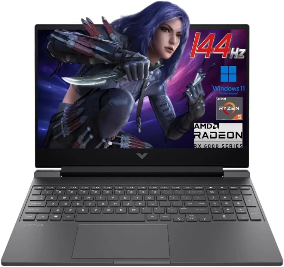 لپ تاپ گیمینگ 15.6 اینچی HP Victus با صفحه نمایش FHD 144 هرتز، AMD Ryzen 5 7535HS، رم 16 گیگابایتی DDR5، SSD 512 گیگابایتی، AMD Radeon RX 6550M، Beats RTX 2050، کیبورد با نور پس زمینه، Windows 11 Pro، نقره ای میکا
