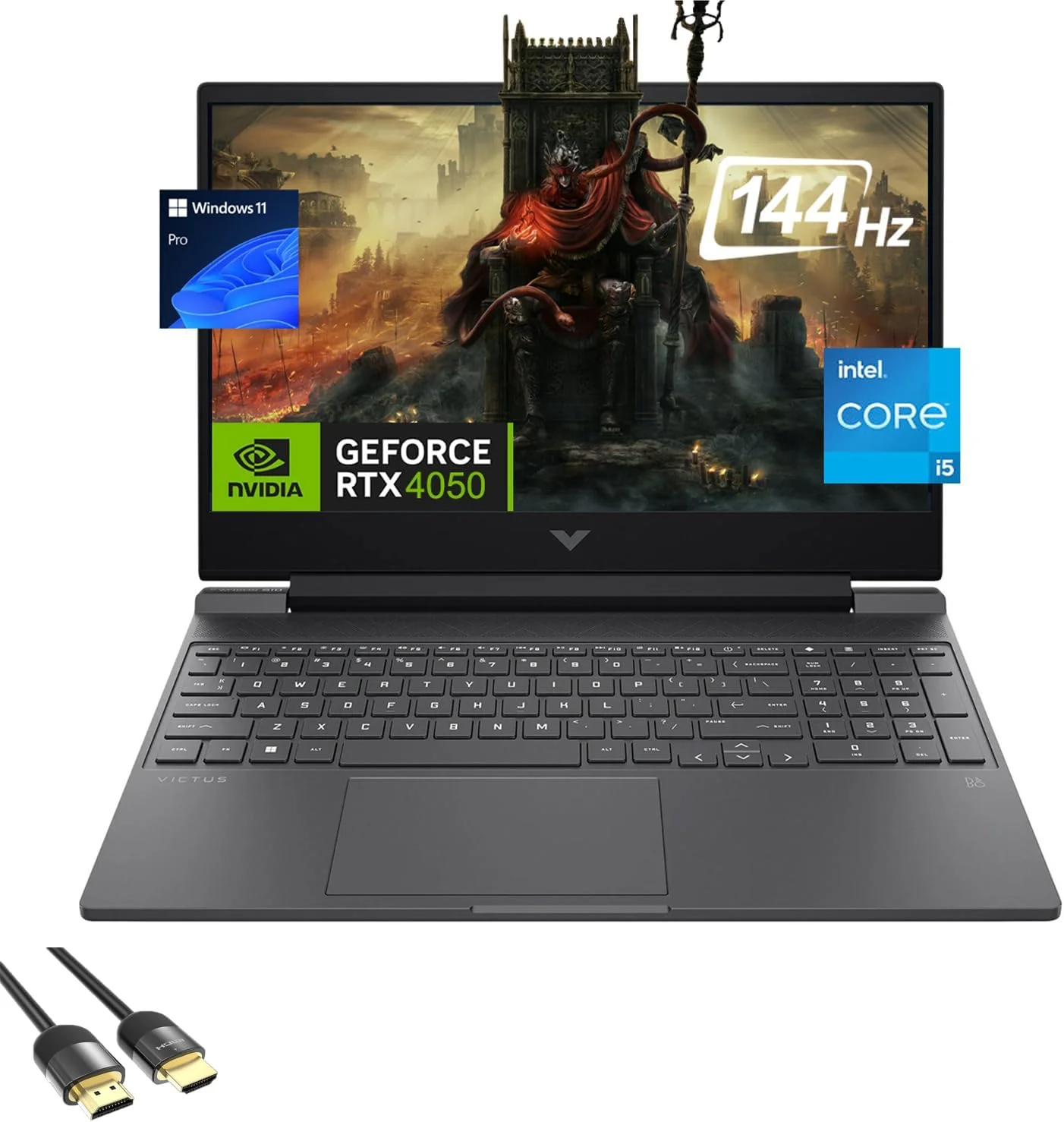 لپ تاپ گیمینگ HP Victus، 15.6 اینچ 144 هرتز FHD، پردازنده 8 هسته ای i5-13420H، کارت گرافیک NVIDIA RTX 4050 6GB، رم 32 گیگابایت، SSD 1 ترابایت، کیبورد با نور پس زمینه، WiFi 6، وب کم، صفحه کلید اعداد، USB-C، کابل HDMI PDG، نسخه آمریکایی کیبورد، ویندوز 11 پرو (ارتقا یافته)