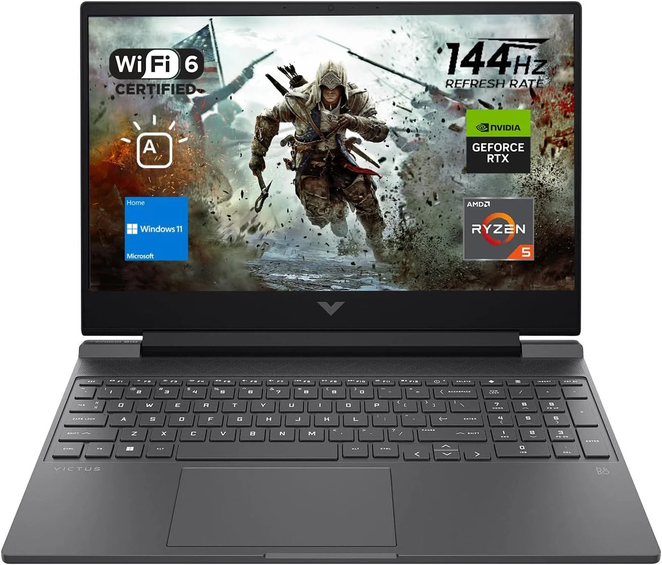 لپ تاپ گیمینگ HP Victus 15، صفحه نمایش 15.6 اینچی 144 هرتز FHD، AMD Ryzen 5 7535HS، رم 16 گیگابایتی DDR5، SSD 512 گیگابایتی PCIe M.2، NVIDIA GeForce RTX 2050، HDMI، Wi-Fi 6، ویندوز 11 هوم، نقره ای