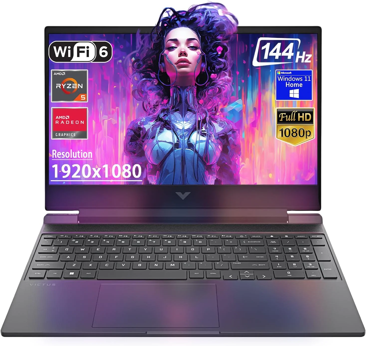 لپ تاپ گیمینگ 15.6 اینچی FHD 144 هرتز HP Victus، AMD Ryzen 5-7535HS، AMD Radeon RX 6550M (بهتر از RTX 2050)، کیبورد با نور پس زمینه، ویندوز 11 هوم، با پارچه (16 گیگابایت رم | 512 گیگابایت PCIe SSD)
