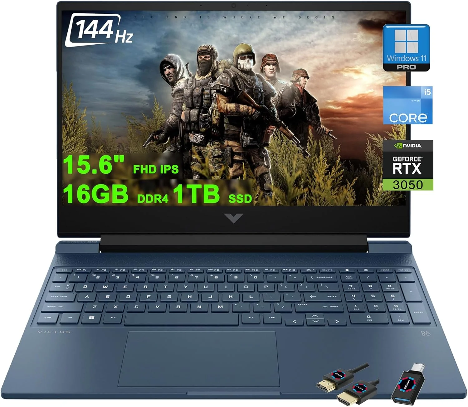 لپ تاپ گیمینگ HP Victus 15 | صفحه نمایش 15.6 اینچی FHD IPS ضد تابش نور 144 هرتز | پردازنده 8 هسته ای Intel i5-12450H (>i7-11800H) | 16 گیگابایت DDR4 1 ترابایت SSD | کارت گرافیک GeForce RTX 3050 | نور پس زمینه B&O شارژ سریع Win11Pro به همراه لوازم جانبی DLCA (تجدید شده)