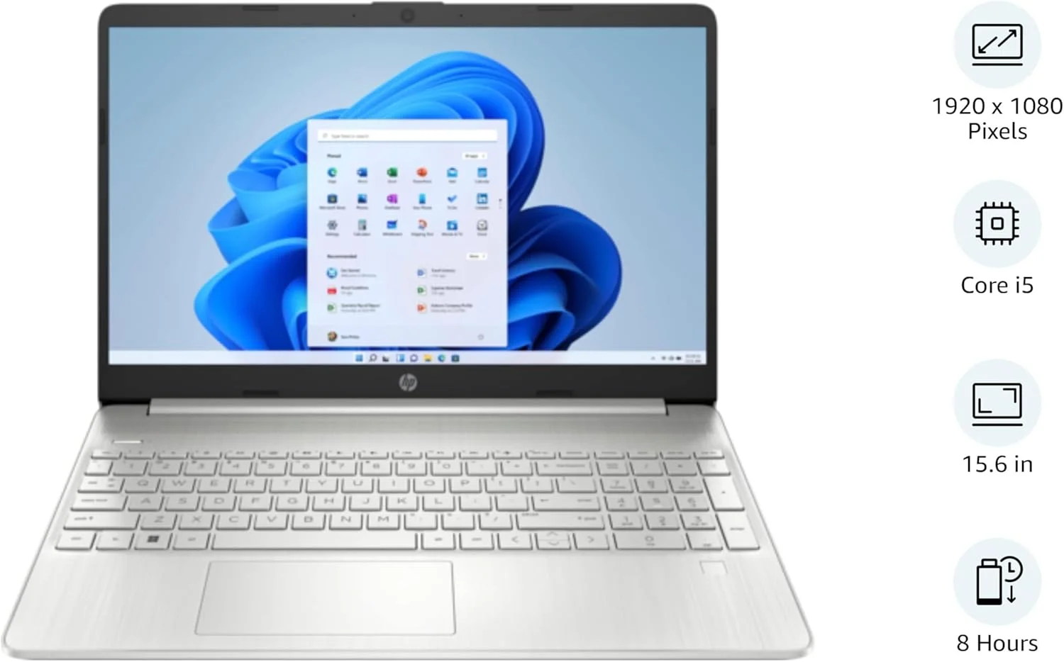 لپ تاپ HP 15 با صفحه نمایش 15.6 اینچی FHD IPS، پردازنده نسل یازدهم Intel Core i5-1135G7 | رم 16 گیگابایتی DDR4 | SSD NVMe M.2 1 ترابایتی | گرافیک Intel Iris Xe | ویندوز 11 (نقره ای)