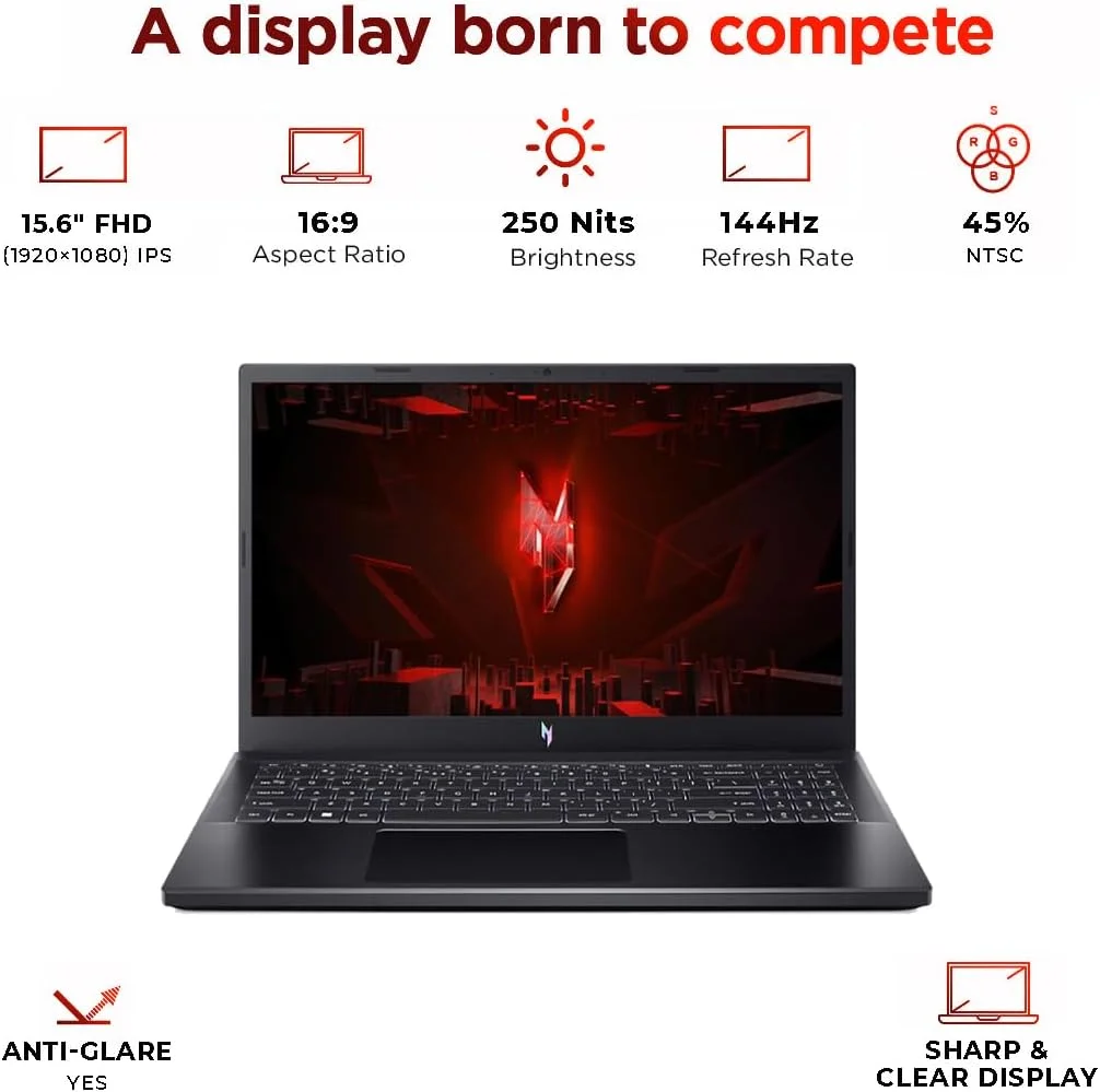 لپ تاپ گیمینگ ایسر نیترو V 15 | پردازنده نسل سیزدهم Intel Core i7-13620H | رم 16 گیگابایت DDR5 | حافظه 1 ترابایت SSD | کارت گرافیک NVIDIA GeForce RTX 3050 6GB | صفحه نمایش 15.6 اینچ FHD 144Hz IPS | ویندوز 11 پرو | ANV15-51-71PD (ارتقا یافته) - مشکی