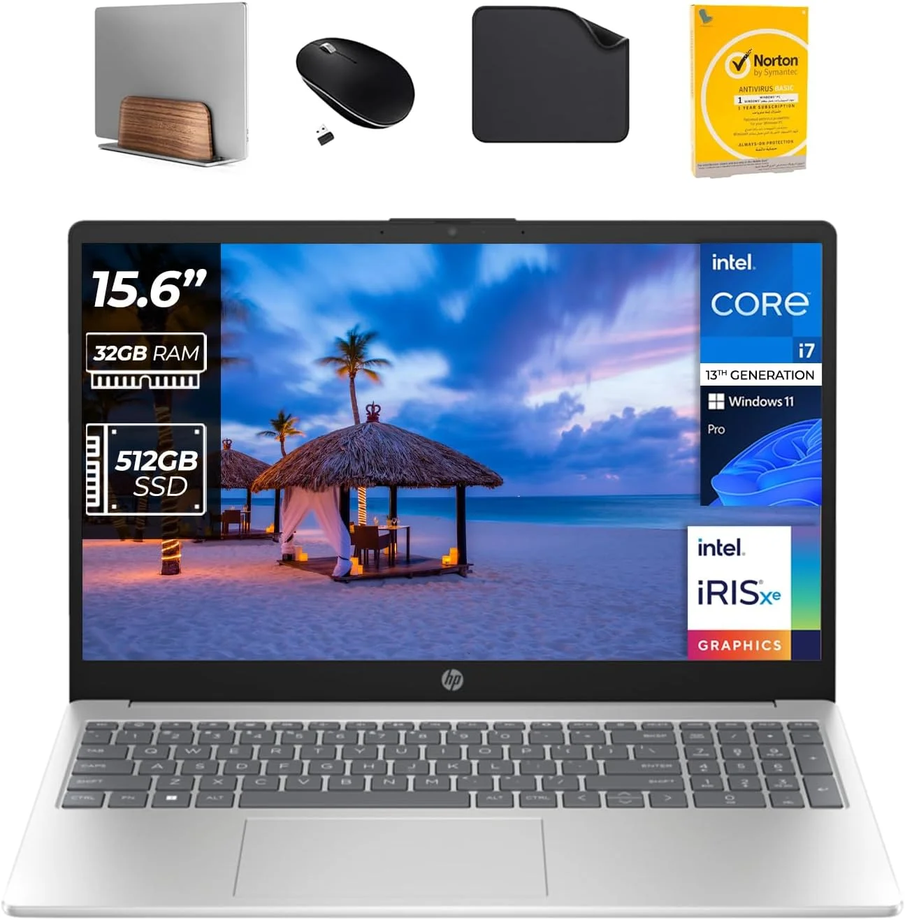لپ تاپ تجاری HP 15.6 اینچی - نسل سیزدهم اینتل i7-1355U، گرافیک Iris X، رم 32 گیگابایتی DDR4، اس اس دی 512 گیگابایتی، ویندوز 11 پرو، وب کم HD 720p (شامل پایه لپ تاپ First Wave + ماوس + آنتی ویروس + پد ماوس) 15-FD0213TU