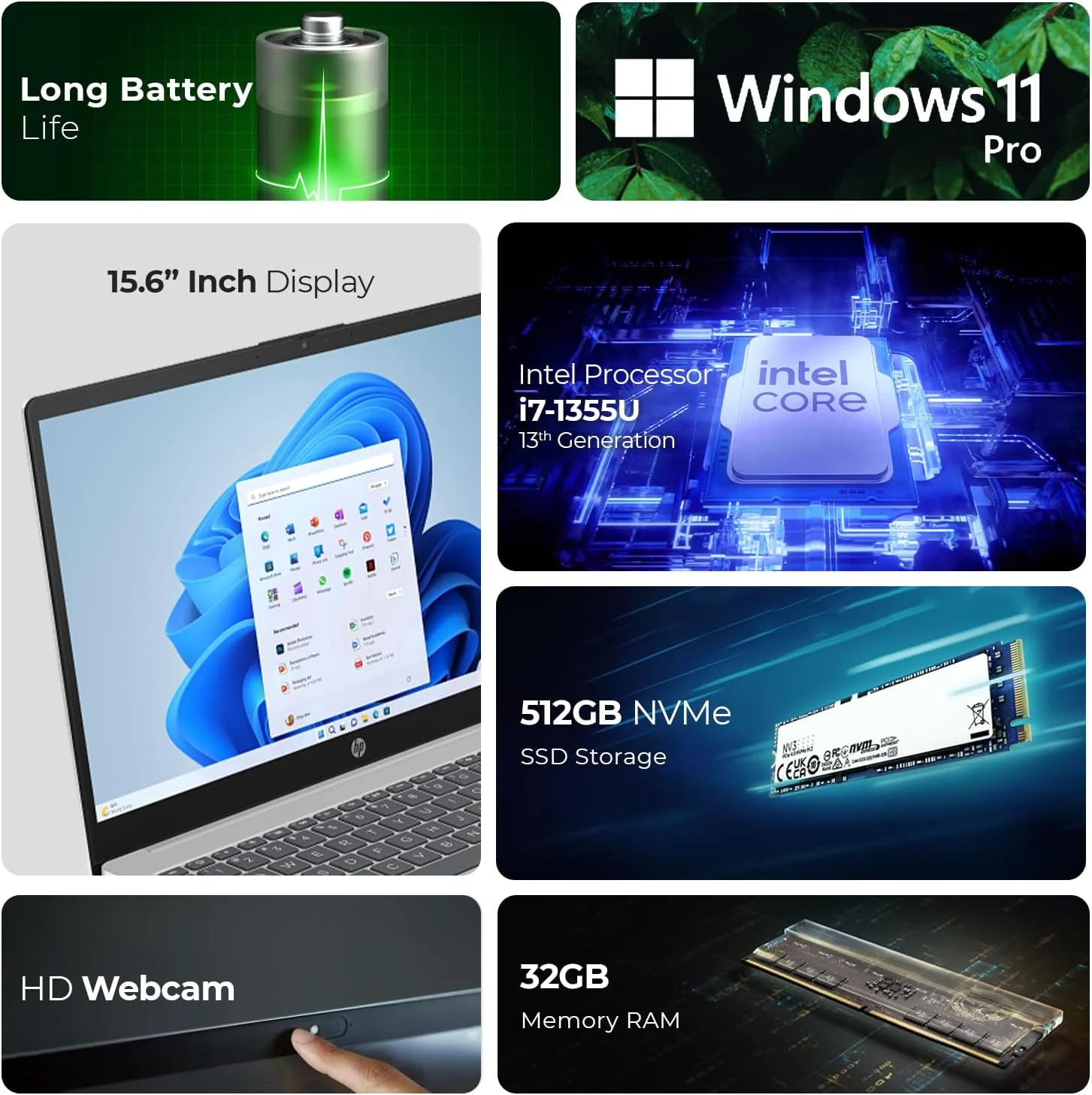 لپ تاپ تجاری HP 15.6 اینچی - نسل سیزدهم اینتل i7-1355U، گرافیک Iris X، رم 32 گیگابایتی DDR4، اس اس دی 512 گیگابایتی، ویندوز 11 پرو، وب کم HD 720p (شامل پایه لپ تاپ First Wave + ماوس + آنتی ویروس + پد ماوس) 15-FD0213TU لپ تاپ تجاری HP 15.6 اینچی - نسل سیزدهم اینتل i7-1355U، گرافیک Iris X، رم 32 گیگابایتی DDR4، اس اس دی 512 گیگابایتی، ویندوز 11 پرو، وب کم HD 720p (شامل پایه لپ تاپ First Wave + ماوس + آنتی ویروس + پد ماوس) 15-FD0213TU