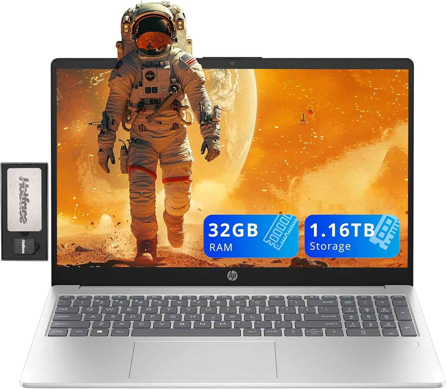 لپ تاپ 15.6 اینچی HP Pavilion FHD، پردازنده Intel i3-N305، رم 32 گیگابایت، حافظه 1.16 ترابایت (1 ترابایت SSD + 160 گیگابایت داک استیشن)، گرافیک Intel UHD، حسگر اثر انگشت، صفحه کلید اعداد، وب کم، Wi-Fi 6، نقره ای، ویندوز 11