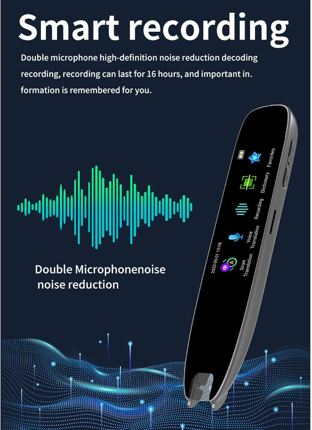 قلم اسکن ترجمه، جنس ABS بادوام، دستگاه مترجم اسکنر هوشمند ضبط صدا برای زبان آموزان و سفرهای کاری، پشتیبانی از 13 زبان، خواندن OCR، اتصال WiFi