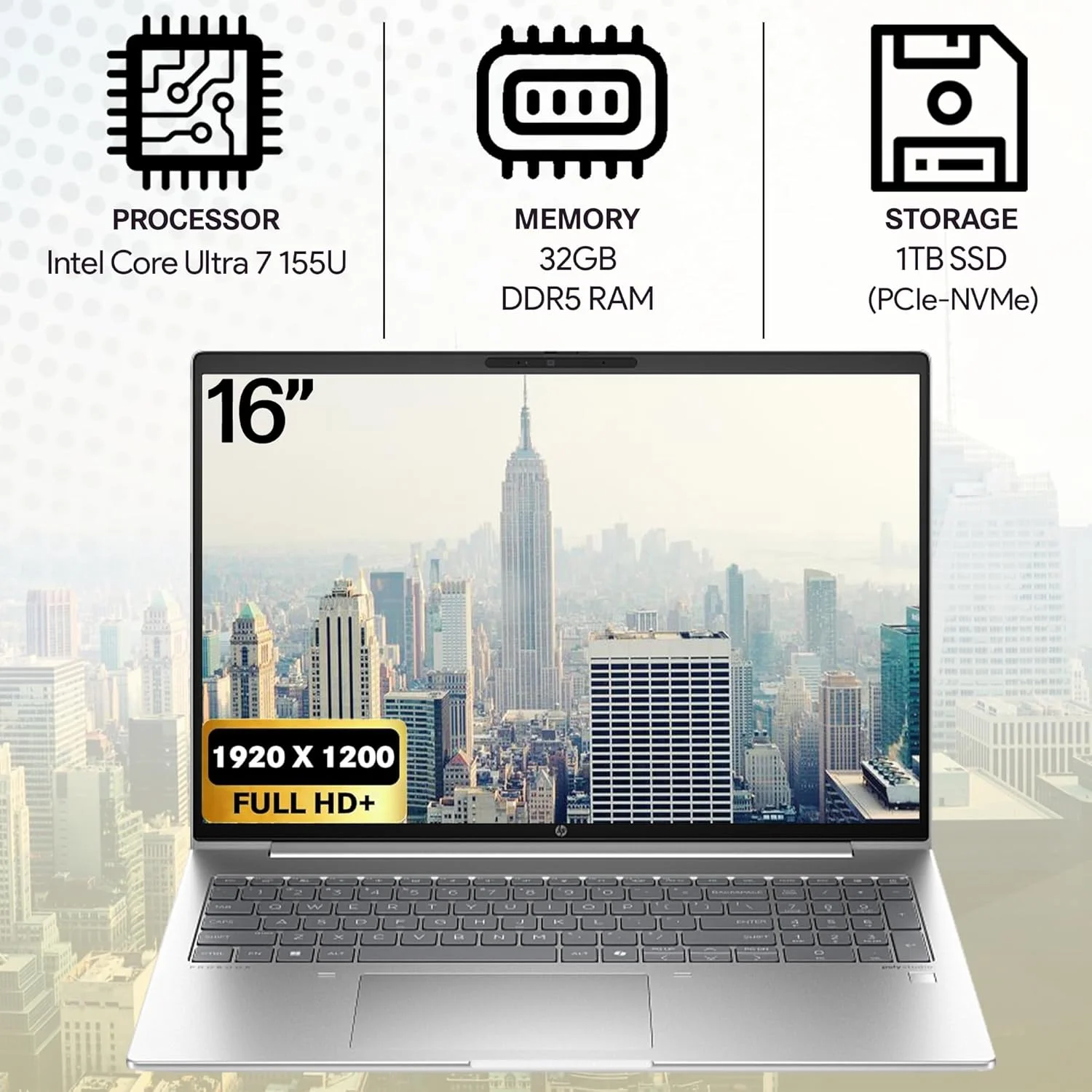 لپ تاپ تجاری HP ProBook 460 G11 با صفحه نمایش 16 اینچی FHD+، پردازنده Intel Core Ultra 7 155U (بهتر از i7-1355U)، رم 32 گیگابایتی DDR5، حافظه 1 ترابایتی NVMe، Wi-Fi 6E، RJ-45، وب کم، صفحه کلید با نور پس زمینه، ویندوز 11 پرو - پلاستیک نقره ای پایک