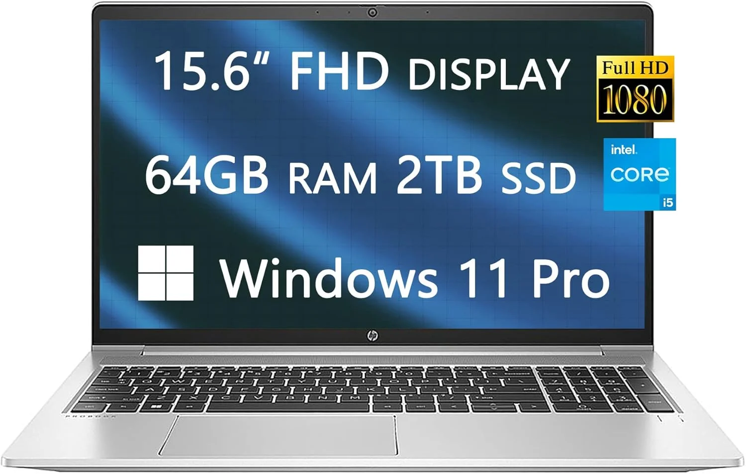 لپ تاپ HP ProBook 450 G9 15 FHD، جدیدترین ارتقا 2023، پردازنده Intel Core i5 1235U، رم 64 گیگابایت، SSD 2 ترابایت، کیبورد با نور پس زمینه، وب کم، Wi-Fi، اترنت، ویندوز 11 پرو، آماده برای مدرسه و تجارت، همراه با کابل HDMI رایگان (ارتقا یافته)
