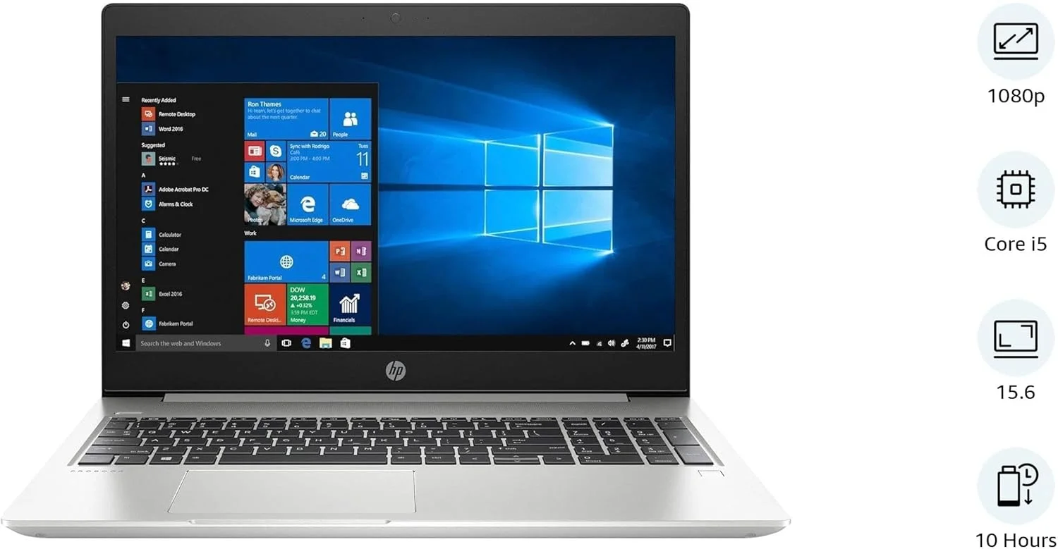 لپ تاپ حرفه ای HP Probook 450 G6 (بازسازی شده) با صفحه نمایش 15.6 اینچی Full HD 1080P، پردازنده Intel Core I5-8265U، رم 16 گیگابایتی، حافظه SSD 512 گیگابایتی، کیبورد با نور پس زمینه، ویندوز 10 پرو