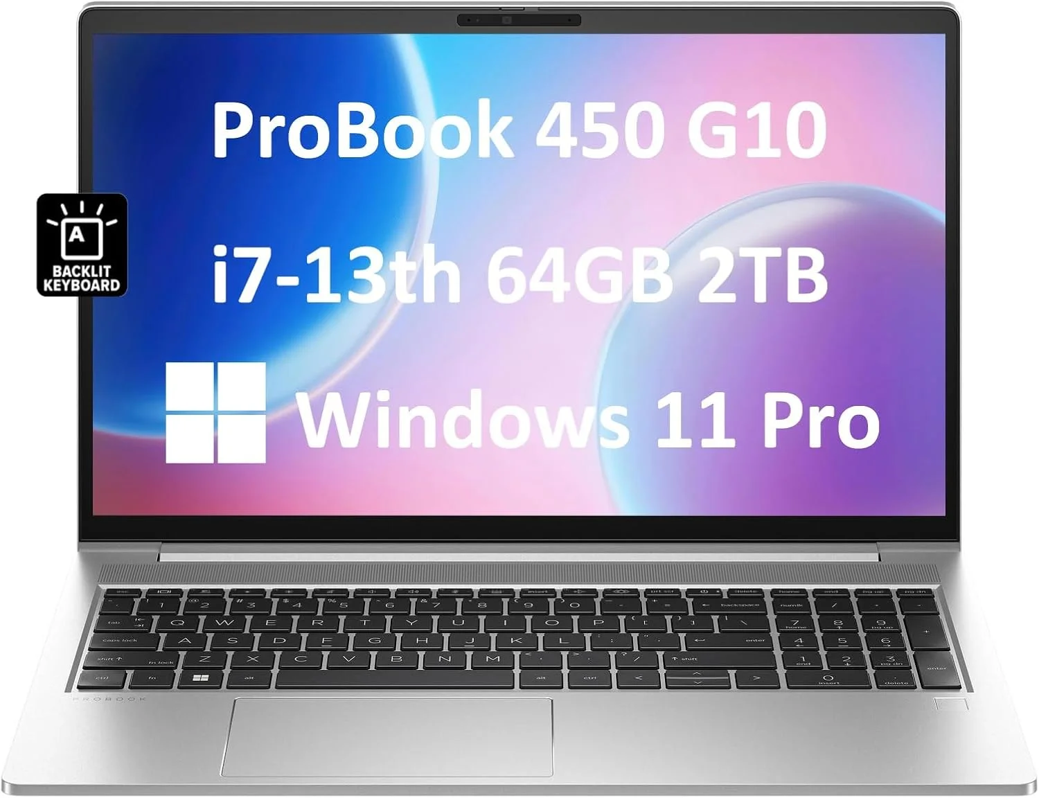 لپ تاپ تجاری HP ProBook 450 G10 (صفحه نمایش 15.6 اینچی FHD IPS ضد تابش نور، پردازنده 10 هسته ای Intel i7-1355U، رم 64 گیگابایتی، SSD 2 ترابایتی) کیبورد با نور پس زمینه، وب کم، اترنت، Wi-Fi 6E، امنیت Wolf Pro، ویندوز 11 پرو، نقره ای