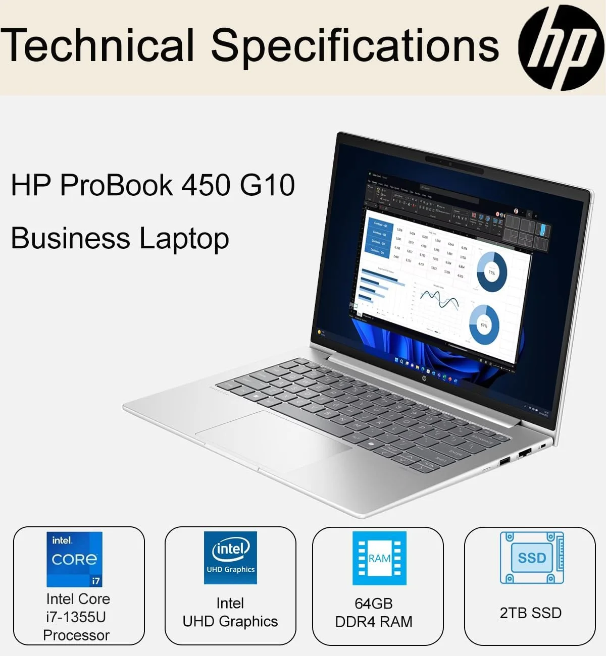 لپ تاپ تجاری HP ProBook 450 G10 (صفحه نمایش 15.6 اینچی FHD IPS ضد تابش نور، پردازنده 10 هسته ای Intel i7-1355U، رم 64 گیگابایتی، SSD 2 ترابایتی) کیبورد با نور پس زمینه، وب کم، اترنت، Wi-Fi 6E، امنیت Wolf Pro، ویندوز 11 پرو، نقره ای لپ تاپ تجاری HP ProBook 450 G10 (صفحه نمایش 15.6 اینچی FHD IPS ضد تابش نور، پردازنده 10 هسته ای Intel i7-1355U، رم 64 گیگابایتی، SSD 2 ترابایتی) کیبورد با نور پس زمینه، وب کم، اترنت، Wi-Fi 6E، امنیت Wolf Pro، ویندوز 11 پرو، نقره ای