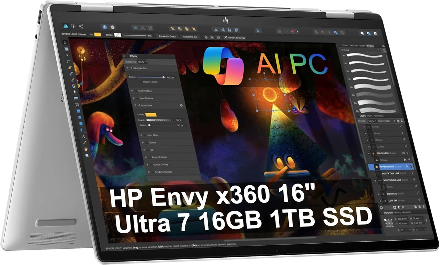 لپ تاپ لمسی 2 در 1 HP Envy x360 (16 اینچ FHD+، Intel Core Ultra 7 155U (> i7-13700H)، 16 گیگابایت رم، 1 ترابایت SSD، قلم) برای تولید کننده، طراح، عکاس، دوربین IR 5 مگاپیکسلی، نور پس زمینه، Win 11 Pro، کامپیوتر هوش مصنوعی 2025