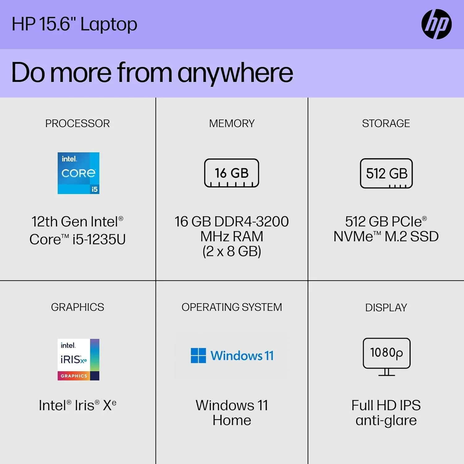لپ تاپ 15.6 اینچی HP، صفحه نمایش FHD، نسل دوازدهم پردازنده Intel Core i5، رم 16 گیگابایتی، SSD 512 گیگابایتی، گرافیک Intel Iris Xe، ویندوز 11 هوم، 15-dy5399nr - 2023 لپ تاپ 15.6 اینچی HP، صفحه نمایش FHD، نسل دوازدهم پردازنده Intel Core i5، رم 16 گیگابایتی، SSD 512 گیگابایتی، گرافیک Intel Iris Xe، ویندوز 11 هوم، 15-dy5399nr - 2023