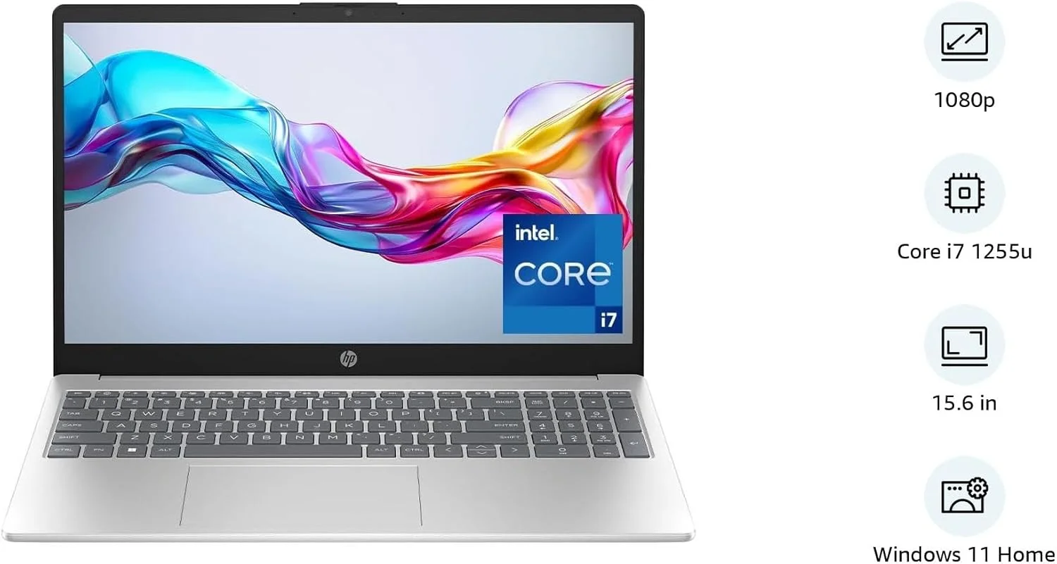 لپ تاپ HP مدل 15-fd0111ne، صفحه نمایش 15.6 اینچی Full HD، پردازنده Intel® Core™ i7-1255U، رم 16 گیگابایتی، حافظه SSD 512 گیگابایتی، گرافیک Intel® Iris® Xe، ویندوز 11 Home، کیبورد انگلیسی/عربی، نقره ای طبیعی [B21RHEA]