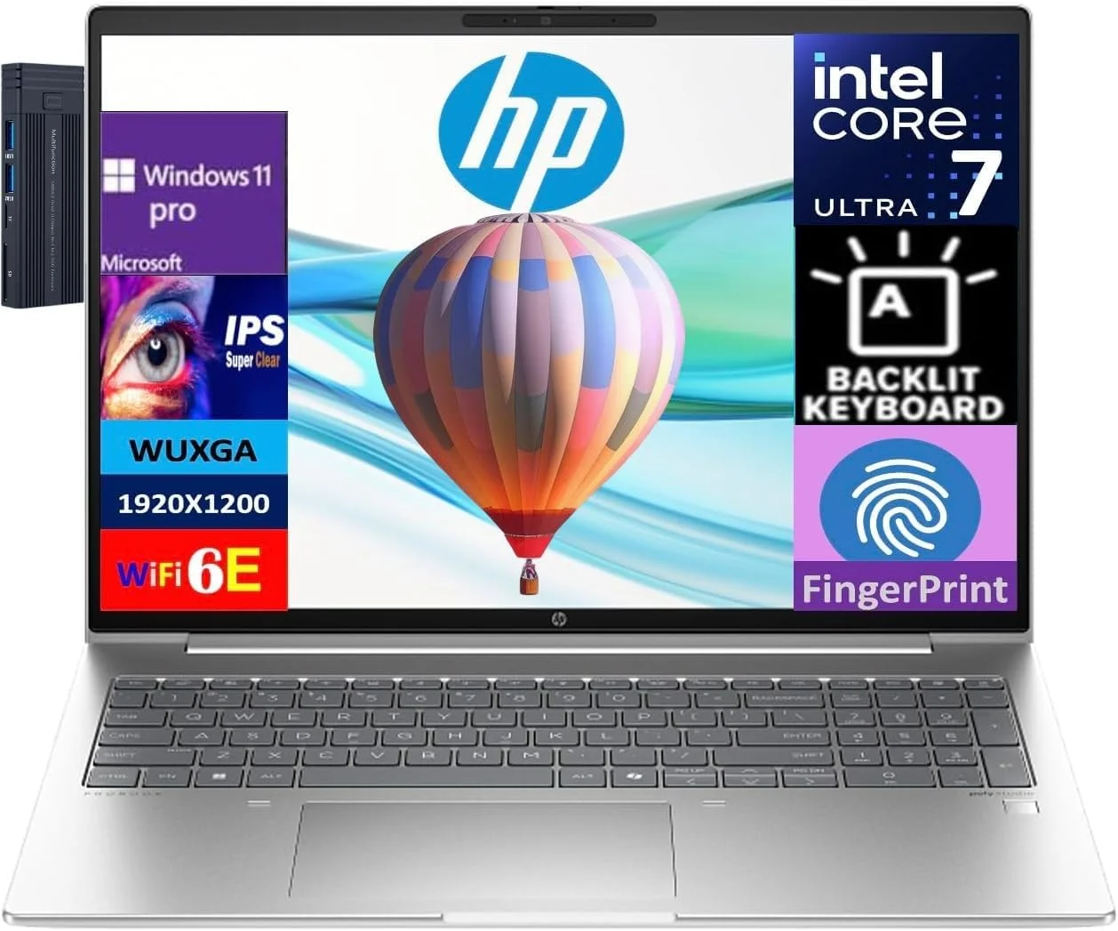 لپ تاپ HP ProBook 460 G11 با صفحه نمایش 16 اینچی IPS WLED WUXGA، پردازنده Intel Core Ultra 7 155U، رم 16 گیگابایتی، حافظه SSD 1 ترابایتی، کیبورد با نور پس زمینه، حسگر اثر انگشت، Wi-Fi 6E، بلوتوث 5.3، ویندوز 11 پرو، نقره ای Pike
