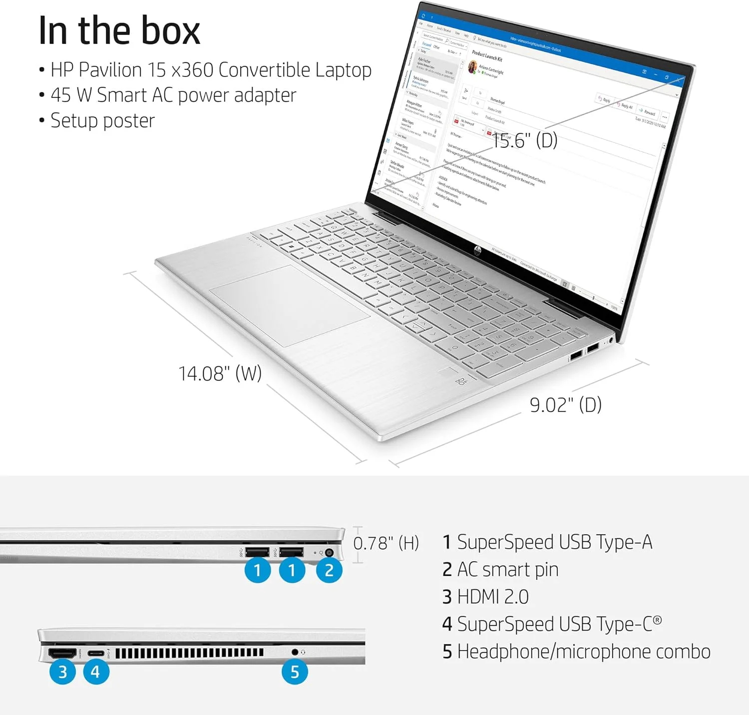 لپ تاپ تبدیل شونده HP Pavilion x360، پردازنده Intel Core i5-1235U، گرافیک Intel Iris Xe، حافظه رم 12 گیگابایتی، سیستم عامل Windows 11 Home، (15-er1010nr، نقره ای طبیعی) لپ تاپ تبدیل شونده HP Pavilion x360، پردازنده Intel Core i5-1235U، گرافیک Intel Iris Xe، حافظه رم 12 گیگابایتی، سیستم عامل Windows 11 Home، (15-er1010nr، نقره ای طبیعی)