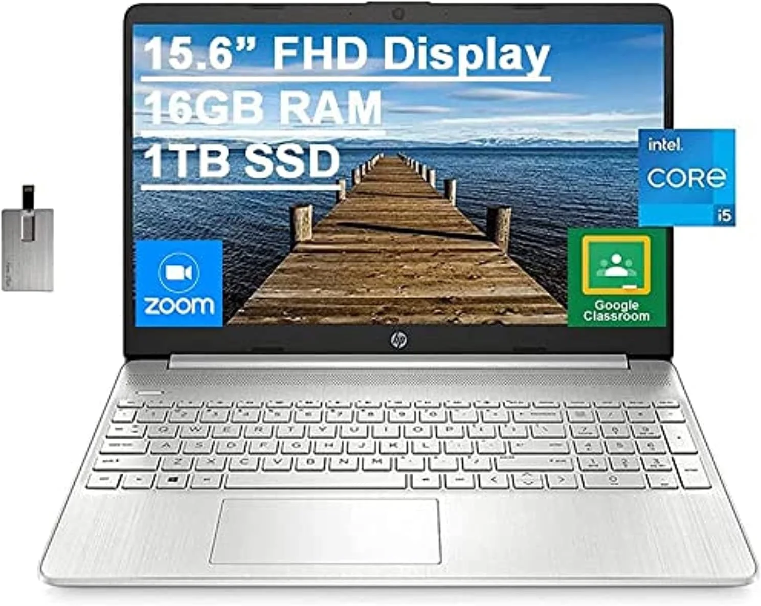لپ تاپ 15.6 اینچی HP با کیفیت FHD، پردازنده نسل 11 اینتل Core i5-1135G7 (بهتر از Intel i7-1065G7)، رم 16 گیگابایتی، SSD PCIe 1 ترابایتی، گرافیک Intel Iris X، وب کم HD، HDMI، بلوتوث، ویندوز 10، نقره ای، کارت USB 32 گیگابایتی (ارتقا یافته)