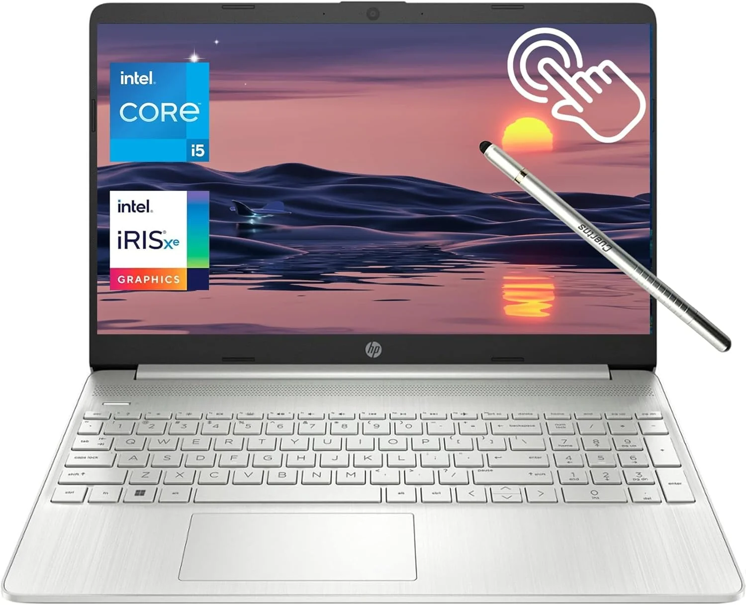 لپ تاپ لمسی پرچمدار HP با صفحه نمایش 15.6 اینچی HD، پردازنده Intel Core i5-1155G7 (بهتر از i7-1065G7)، رم 16 گیگابایتی - 1 ترابایت SSD PCle، گرافیک Intel Iris Xe، صفحه کلید عددی، بلوتوث 5، ویندوز 11 هوم، نقره ای