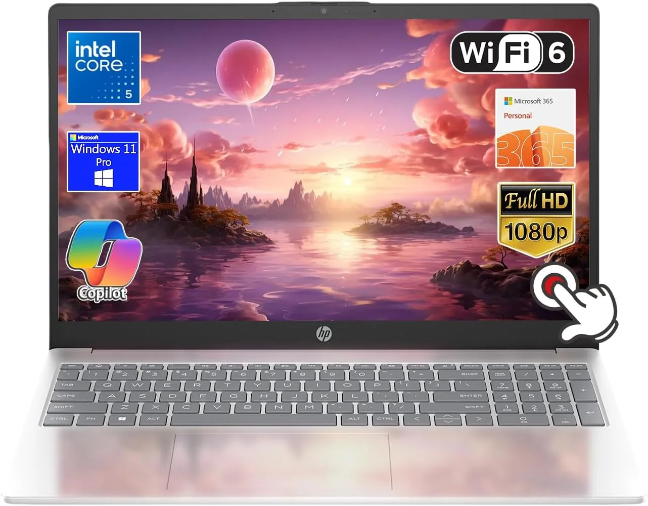 لپ تاپ لمسی 15.6 اینچی HP، پردازنده Intel Core 5 120U، نمایشگر FHD (1920 x 1200)، Wi-Fi 6، وب کم، Windows 11 Pro Copilot، به همراه Office 365 (16 گیگابایت رم | 1 ترابایت PCIe SSD)