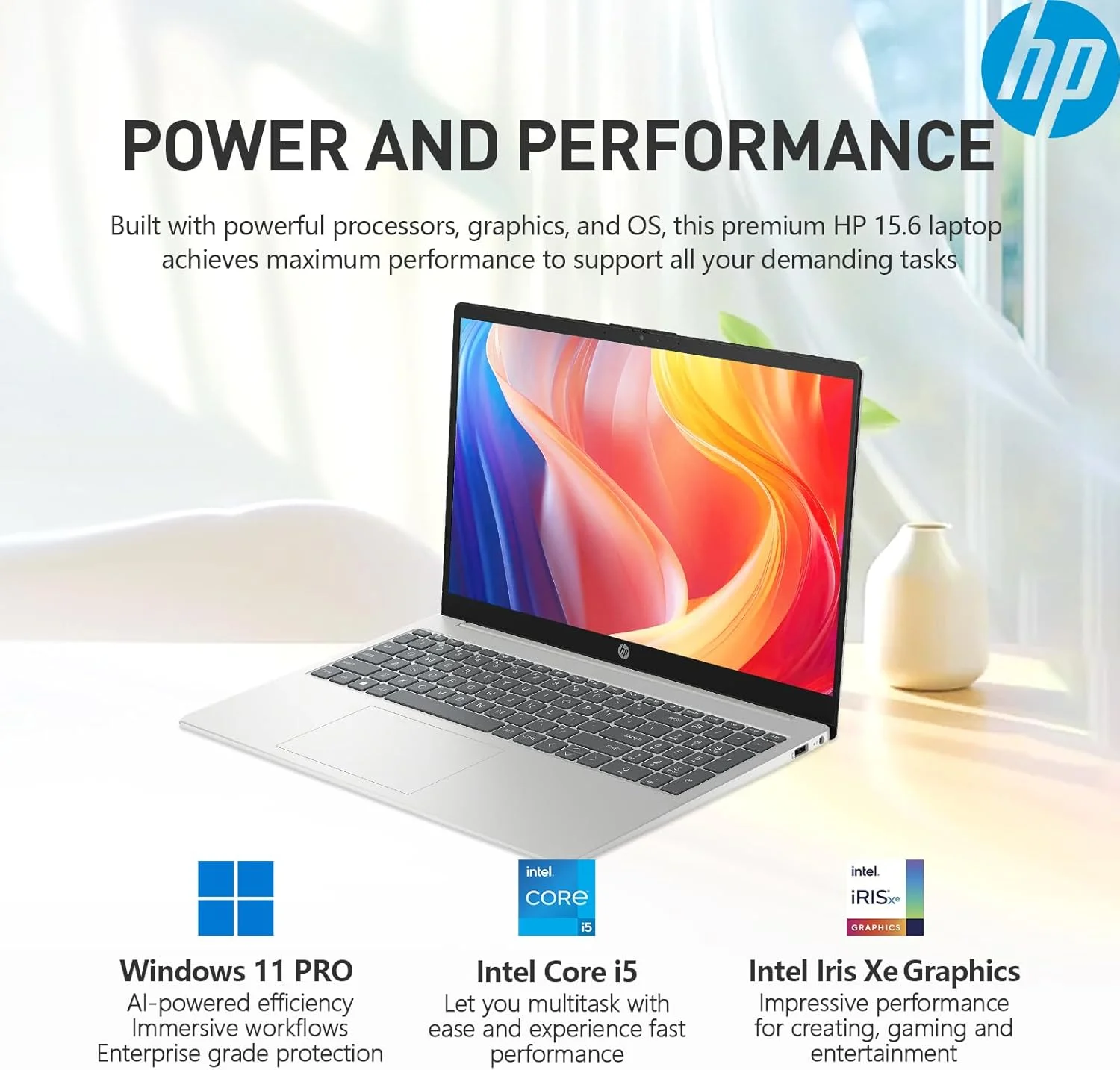لپ تاپ تجاری لمسی 15.6 اینچی HP Pavilion با پردازنده نسل دوازدهم Intel Core i7-1255U، رم 32 گیگابایتی، SSD 1 ترابایتی، کیبورد با نور پس زمینه، HDMI، ویندوز 11 پرو، نقره ای، PCM
