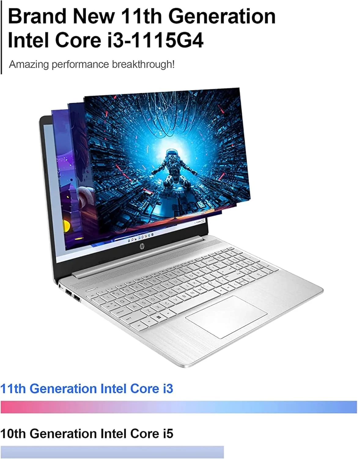لپ تاپ لمسی ضد تابش نور HP Pavilion 15.6 اینچی HD، رم 16 گیگابایتی، حافظه SSD 1 ترابایتی، پردازنده Intel Core تا 4.1 گیگاهرتز، عمر باتری طولانی تا 11 ساعت، Type-C، HDMI، ویندوز 11 هوم، نقره ای (ارتقا یافته)