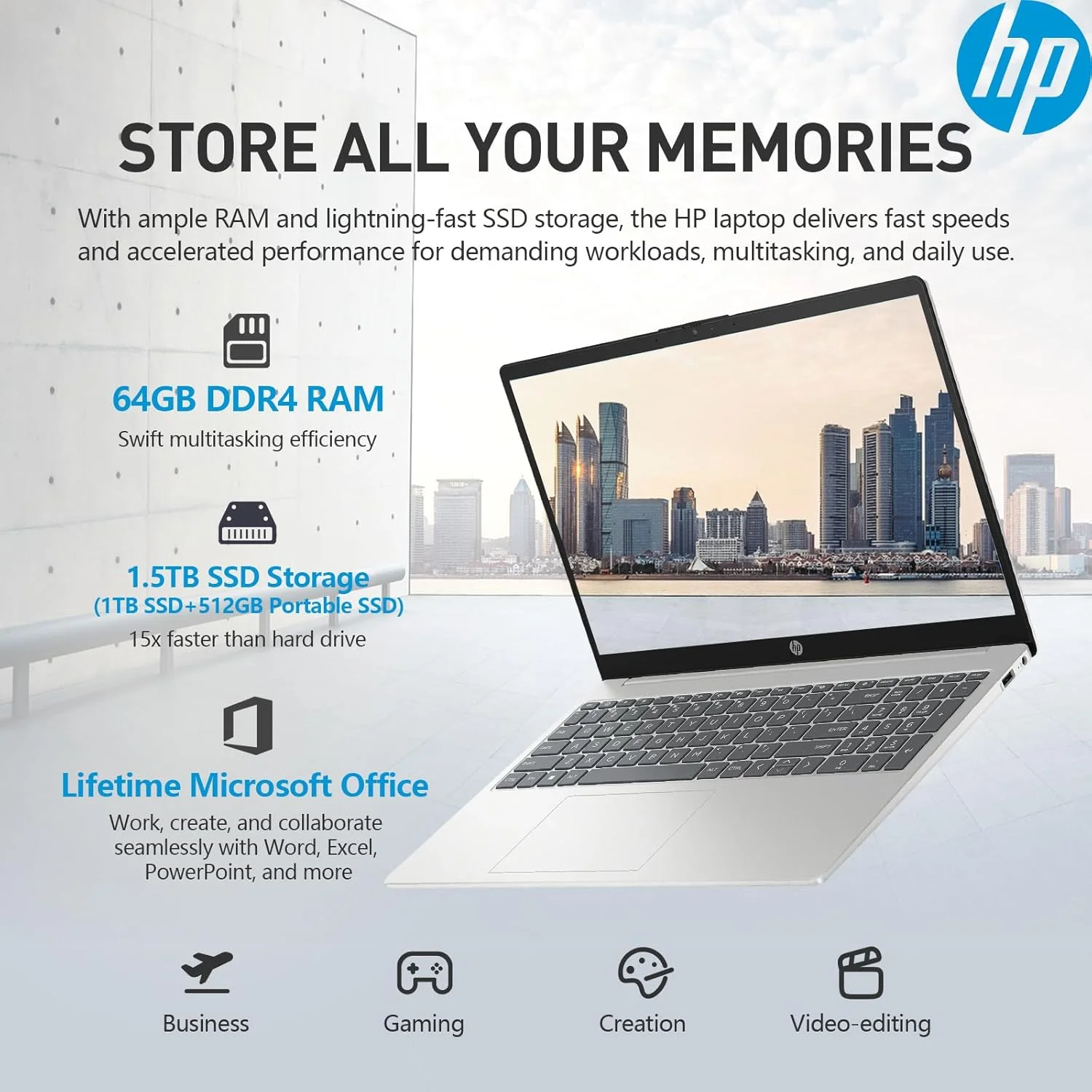 لپ تاپ تجاری لمسی 15.6 اینچی HP Pavilion با پردازنده نسل دوازدهم Intel Core i7-1255U، رم 32 گیگابایتی، SSD 1 ترابایتی، کیبورد با نور پس زمینه، HDMI، ویندوز 11 پرو، نقره ای، PCM