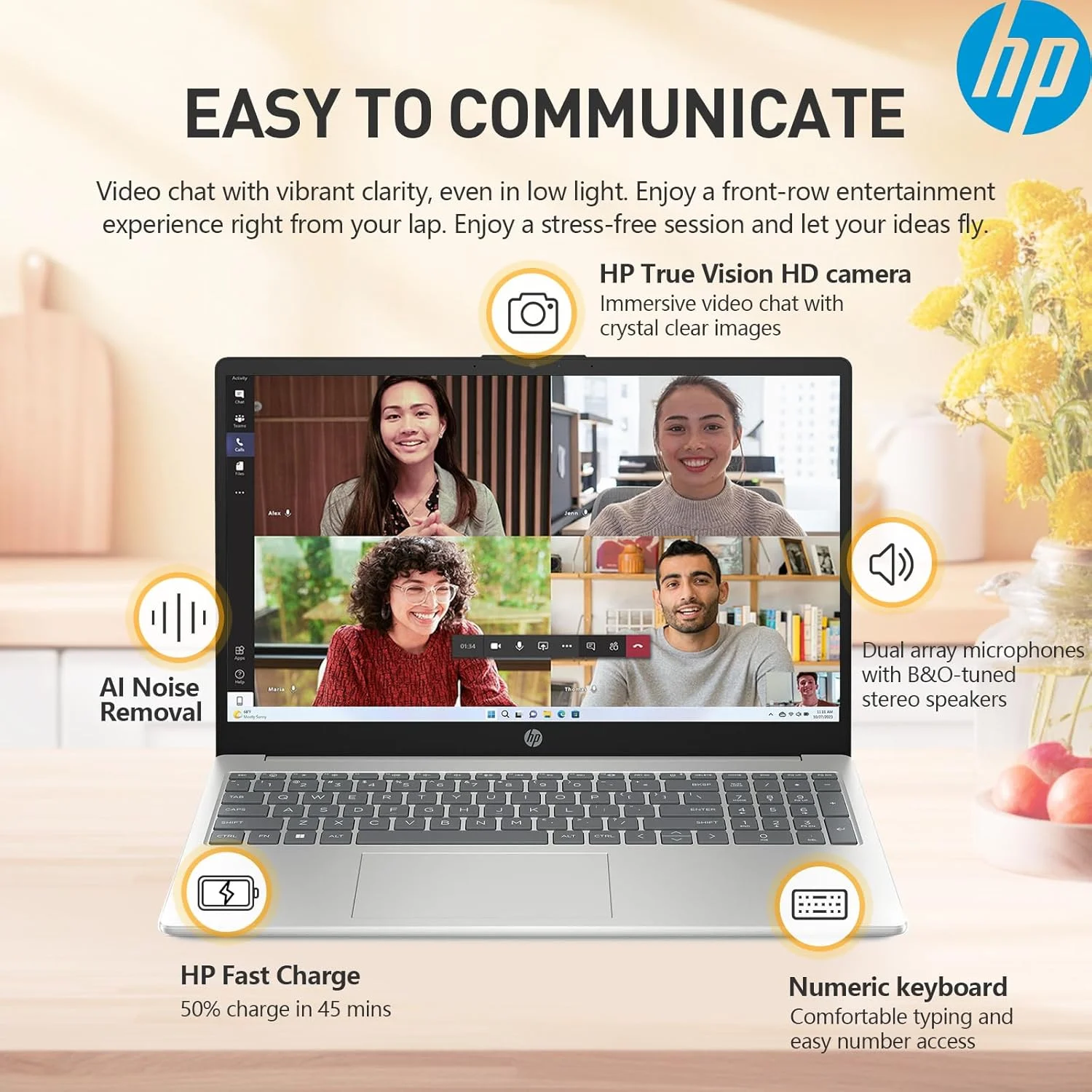 لپ تاپ تجاری لمسی 15.6 اینچی HP Pavilion با پردازنده نسل دوازدهم Intel Core i7-1255U، رم 32 گیگابایتی، SSD 1 ترابایتی، کیبورد با نور پس زمینه، HDMI، ویندوز 11 پرو، نقره ای، PCM
