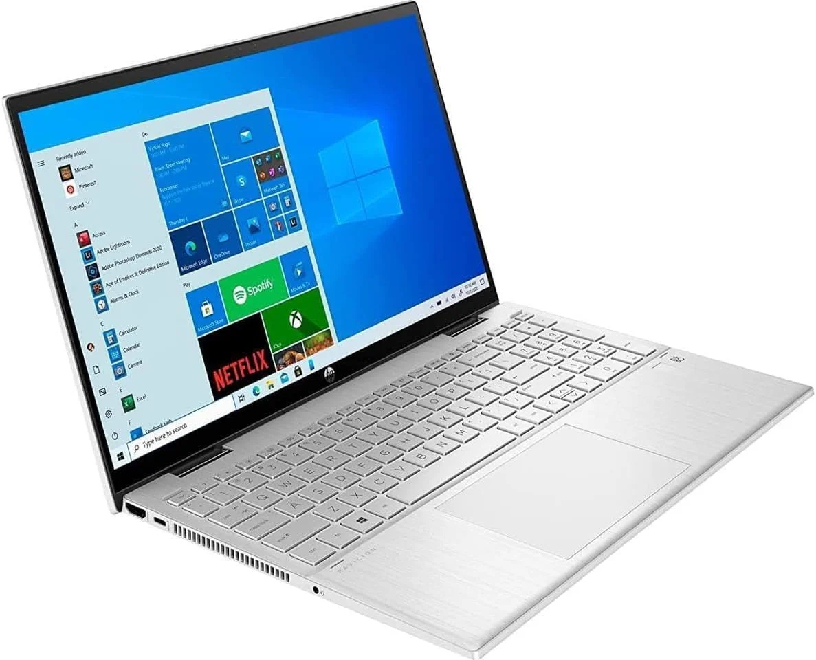 لپ تاپ تبدیل پذیر HP Pavilion x360 با صفحه نمایش لمسی 15.6 اینچی FHD - پردازنده Intel Core i5-1235U - گرافیک Intel Iris Xe - رم 16 گیگابایتی DDR 4 - حافظه SSD NVMe 512 گیگابایتی - حسگر اثر انگشت - نور پس زمینه - ویندوز 11 - نقره ای