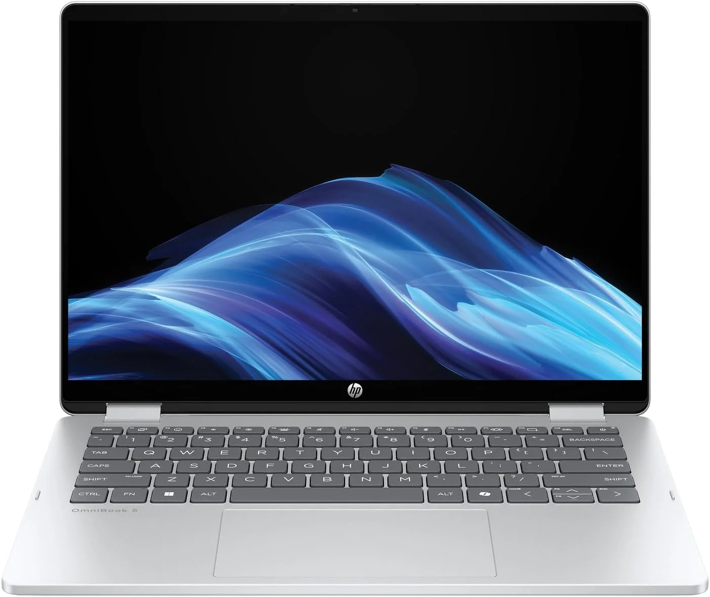 لپ تاپ 2 در 1 HP OmniBook 5 Flip، صفحه نمایش لمسی 14 اینچی 2K، پردازنده Intel Core 7 150U، رم 16 گیگابایتی، SSD 512 گیگابایتی، کیبورد با نور پس زمینه، باتری 21.5 ساعته، ویندوز 11، نقره ای یخچالی
