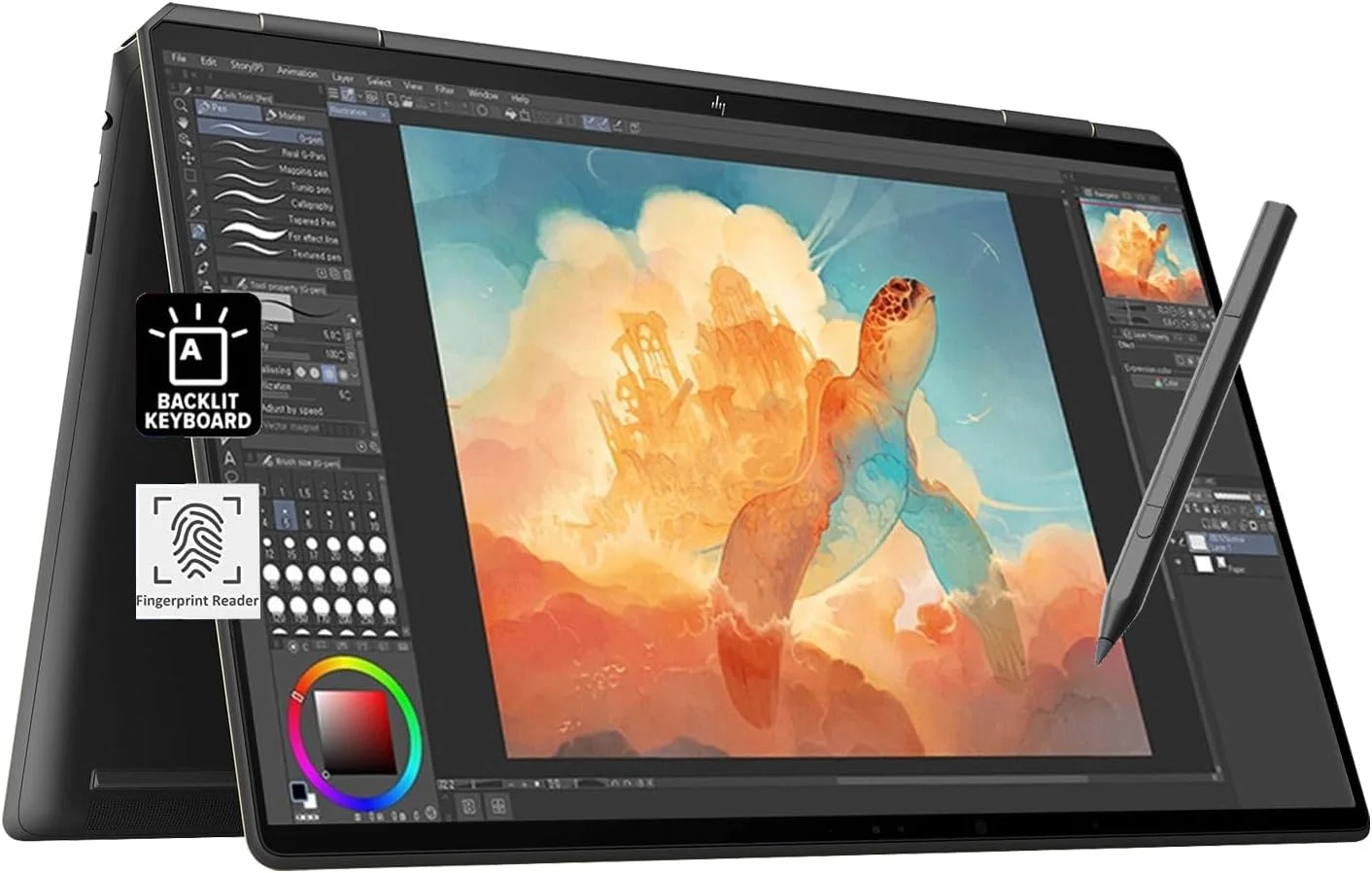 لپ تاپ 2 در 1 HP Spectre x360 16 اینچی با صفحه نمایش لمسی 3K QHD+ (پردازنده Intel 12th Gen i7-12700H، رم 16 گیگابایتی، SSD 1 ترابایتی، قلم) مناسب برای خانه، کسب و کار و تولید محتوا، عمر باتری طولانی، حسگر اثر انگشت، نور پس زمینه، Thunderbolt 4، ویندوز 11 پرو