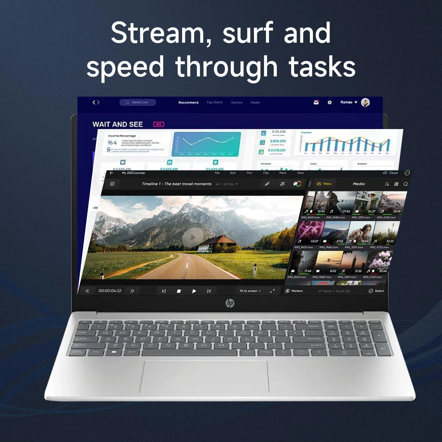 لپ تاپ لمسی 15.6 اینچی اچ پی، پردازنده Intel Core i5-1235U، رم 32 گیگابایت، SSD PCIe 1 ترابایت، وب کم، HDMI، صفحه کلید عددی، Wi-Fi 6، ویندوز 11 هوم، نقره ای، همراه با ماوس بی سیم Thunderobot ML101