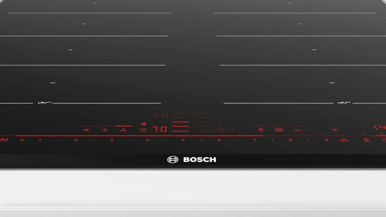 اجاق گاز سرامیکی القایی بوش مدل PXX675DV1E با عرض 60 سانتی متر، کنترل لمسی، تشخیص از راه دور، 17 سطح قدرت، 1 سال گارانتی - مشکی