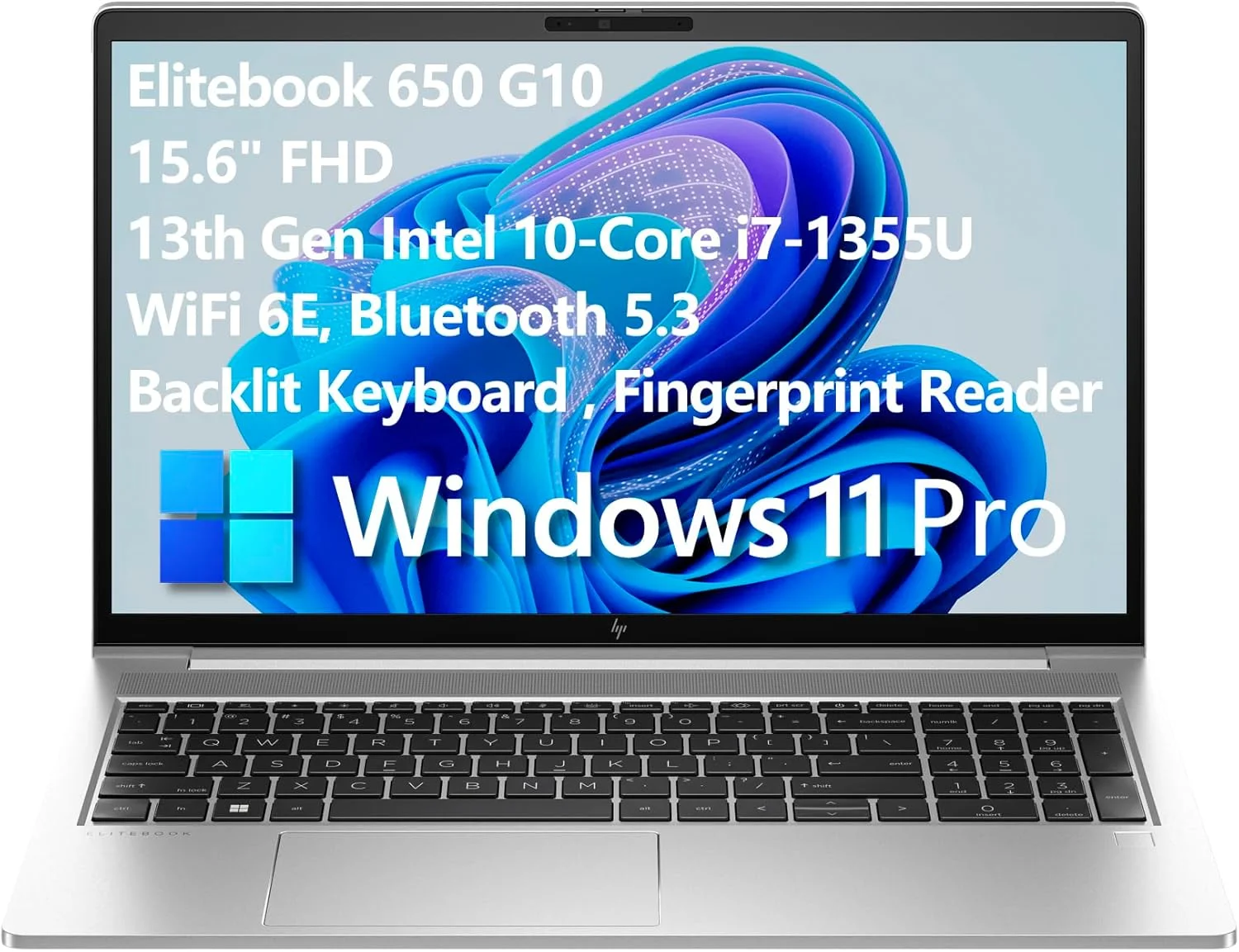 لپ تاپ تجاری HP Elitebook 650 G10، صفحه نمایش 15.6 اینچی FHD، پردازنده نسل سیزدهم اینتل 10 هسته ای i7-1355U، رم 16 گیگابایتی DDR4، حافظه SSD 512 گیگابایتی PCIe، WiFi 6E، BT 5.3، صفحه کلید با نور پس زمینه، حسگر اثر انگشت، ویندوز 11 پرو