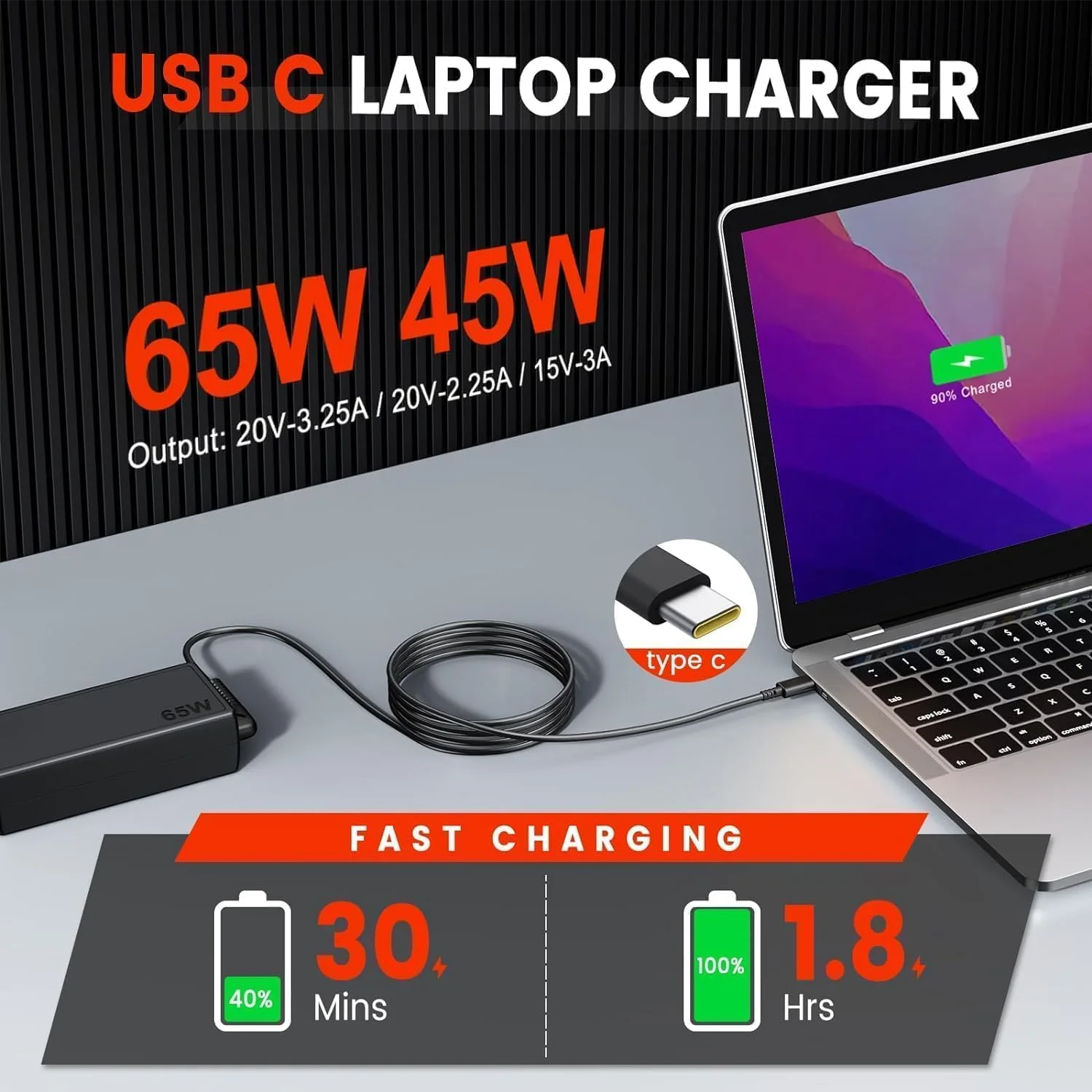 شارژر لپ تاپ جایگزین NTECH (65W/20V/3.25A) با کانکتور USB Type-C، شارژر 65 واتی برای لنوو/ThinkPad/Yoga/Dell/Latitude/XPS/MacBook Pro/HP/Chromebook، آداپتور (مشکی/USB-C) شارژر لپ تاپ جایگزین NTECH (65W/20V/3.25A) با کانکتور USB Type-C، شارژر 65 واتی برای لنوو/ThinkPad/Yoga/Dell/Latitude/XPS/MacBook Pro/HP/Chromebook، آداپتور (مشکی/USB-C)