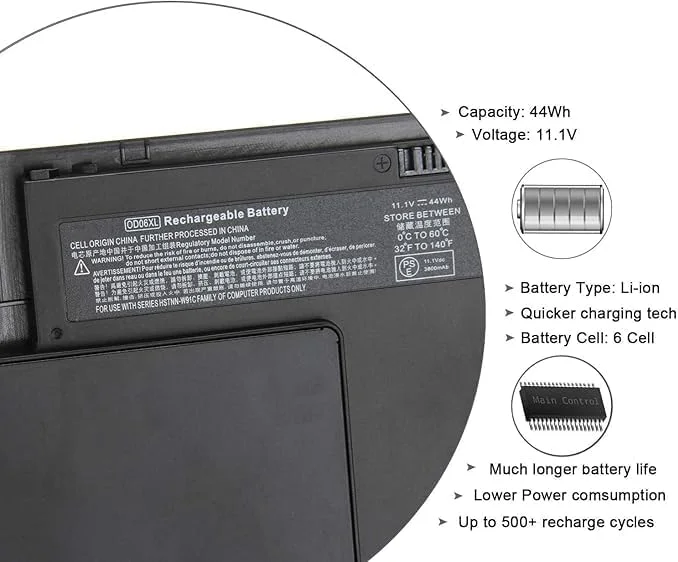 باتری جایگزین لپ تاپ OD06XL برای تبلت های سری HP Elitebook Revolve 810 G1 G2 G3، شماره قطعه 0D06XL OD06 698750-171 698750-1C1 698943-001 H6L25AA H6L25UT HSTNN-IB4F HSTNN-W91C 11.1V 44Wh
