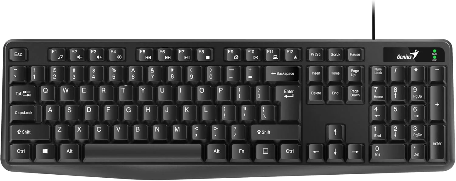 کیبورد کلاسیک سیم دار Genius KB-117، بی صدا، عربی، USB
