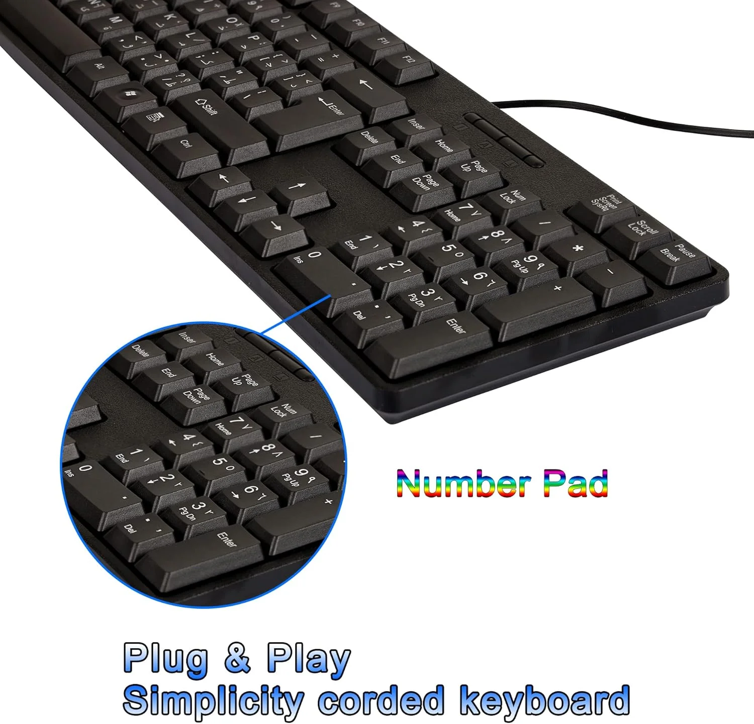 کیبورد سیمی USB با 107 کلید، دارای طرح‌بندی عربی-انگلیسی - کیبورد Plug-and-Play وی‌توتونگ USB برای کامپیوتر و لپ‌تاپ